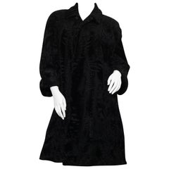 Vintage Elena Benarroch Black Persian Lamb Astrakhan three quarters Fur Coat 