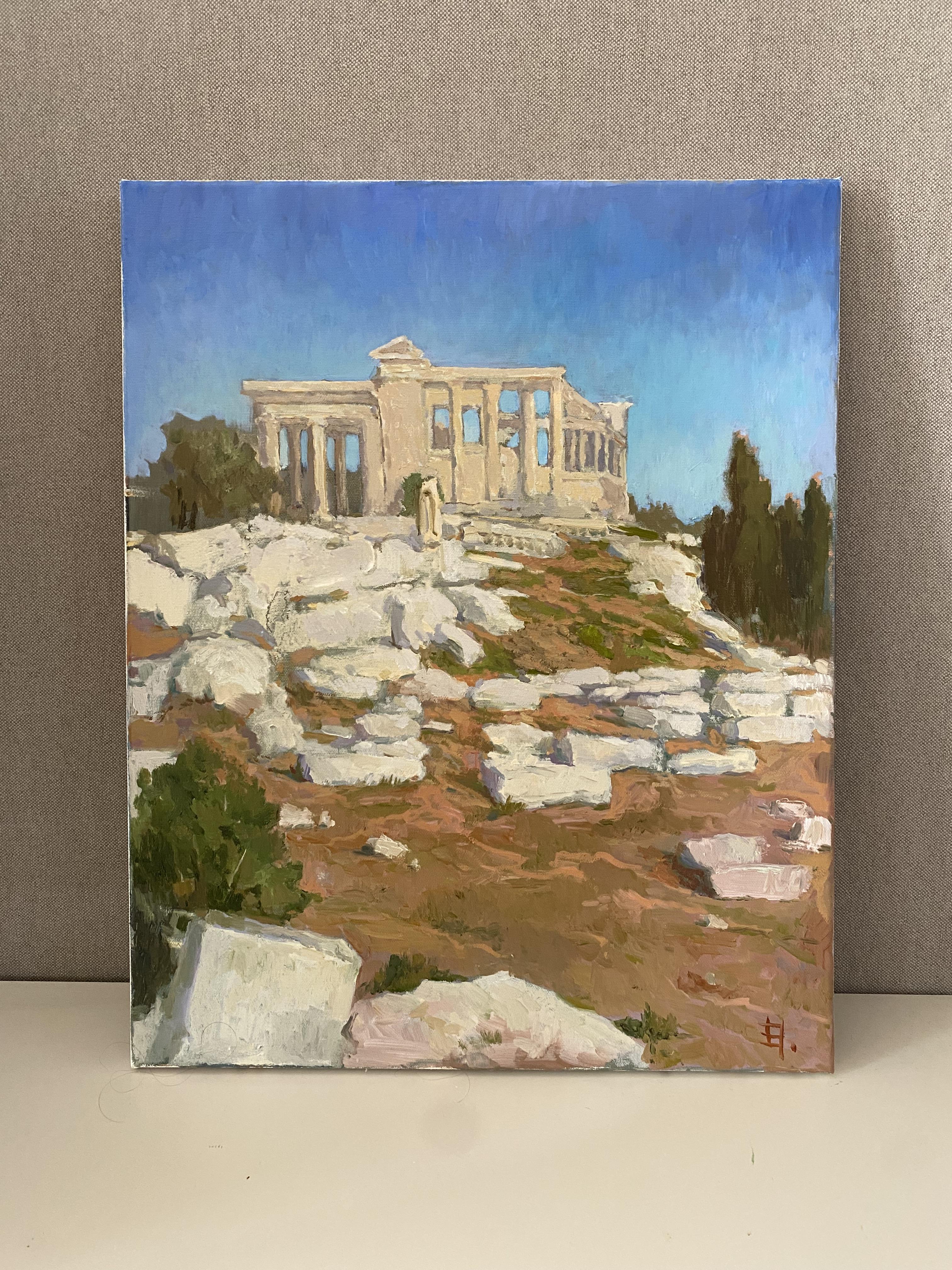 Licht von Acropolis, Öl auf Leinwand, Landschaft, Griechenland, Wandgemälde, Interieur, Wandmalerei (Impressionismus), Painting, von Elena Bulatova