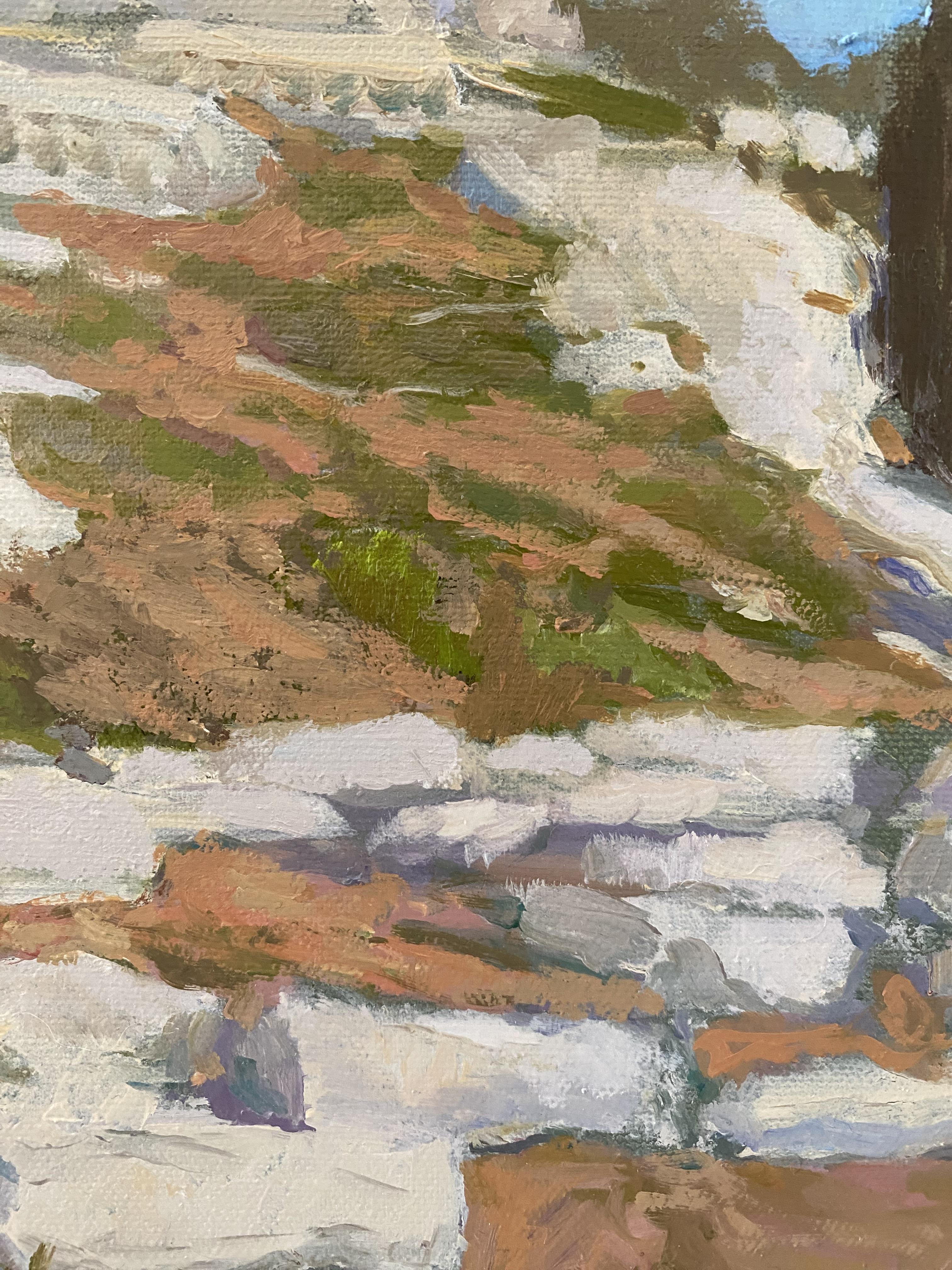 Licht von Acropolis, Öl auf Leinwand, Landschaft, Griechenland, Wandgemälde, Interieur, Wandmalerei (Braun), Interior Painting, von Elena Bulatova