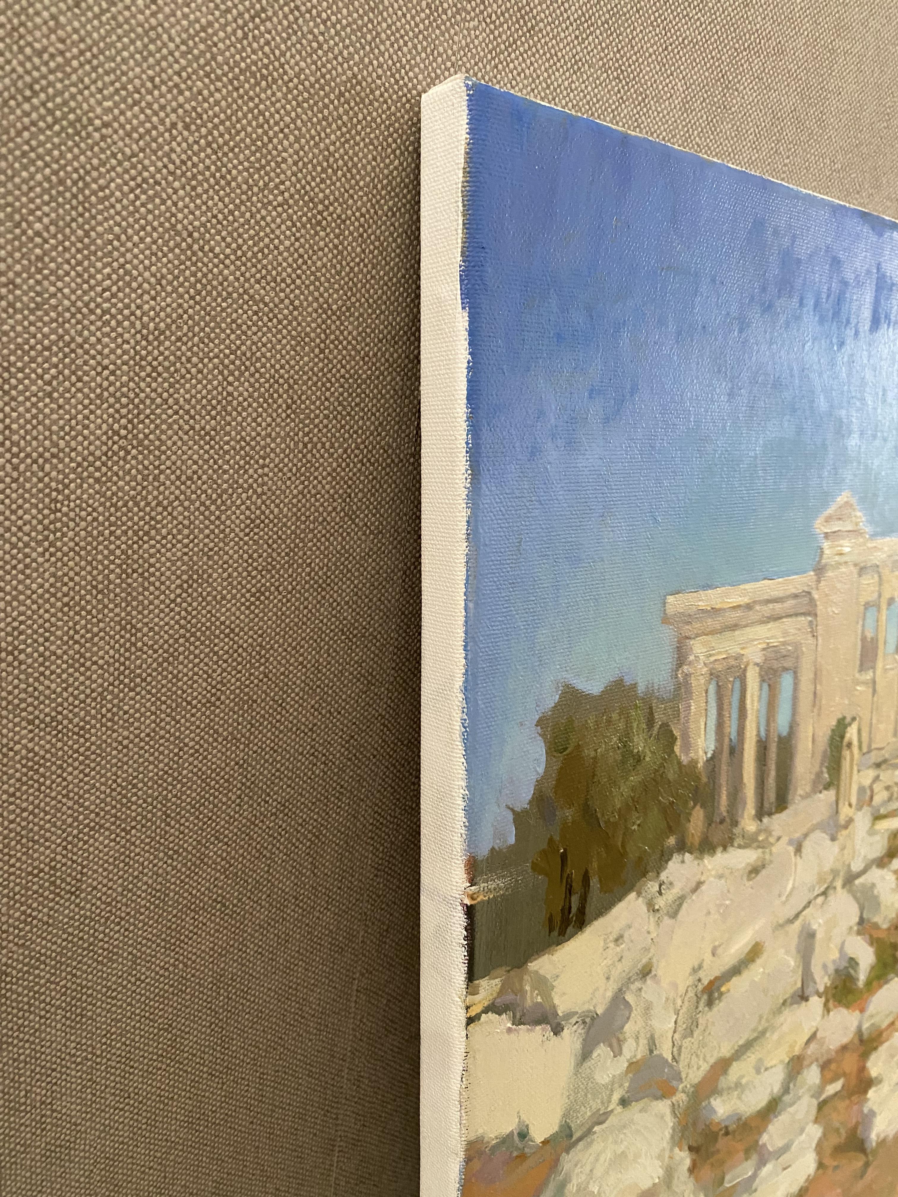 Licht von Acropolis, Öl auf Leinwand, Landschaft, Griechenland, Wandgemälde, Interieur, Wandmalerei im Angebot 3