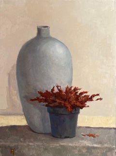 Nach der Blüte, zeitgenössisches Stillleben, Öl auf Leinwand, Kunst, Minimalismus