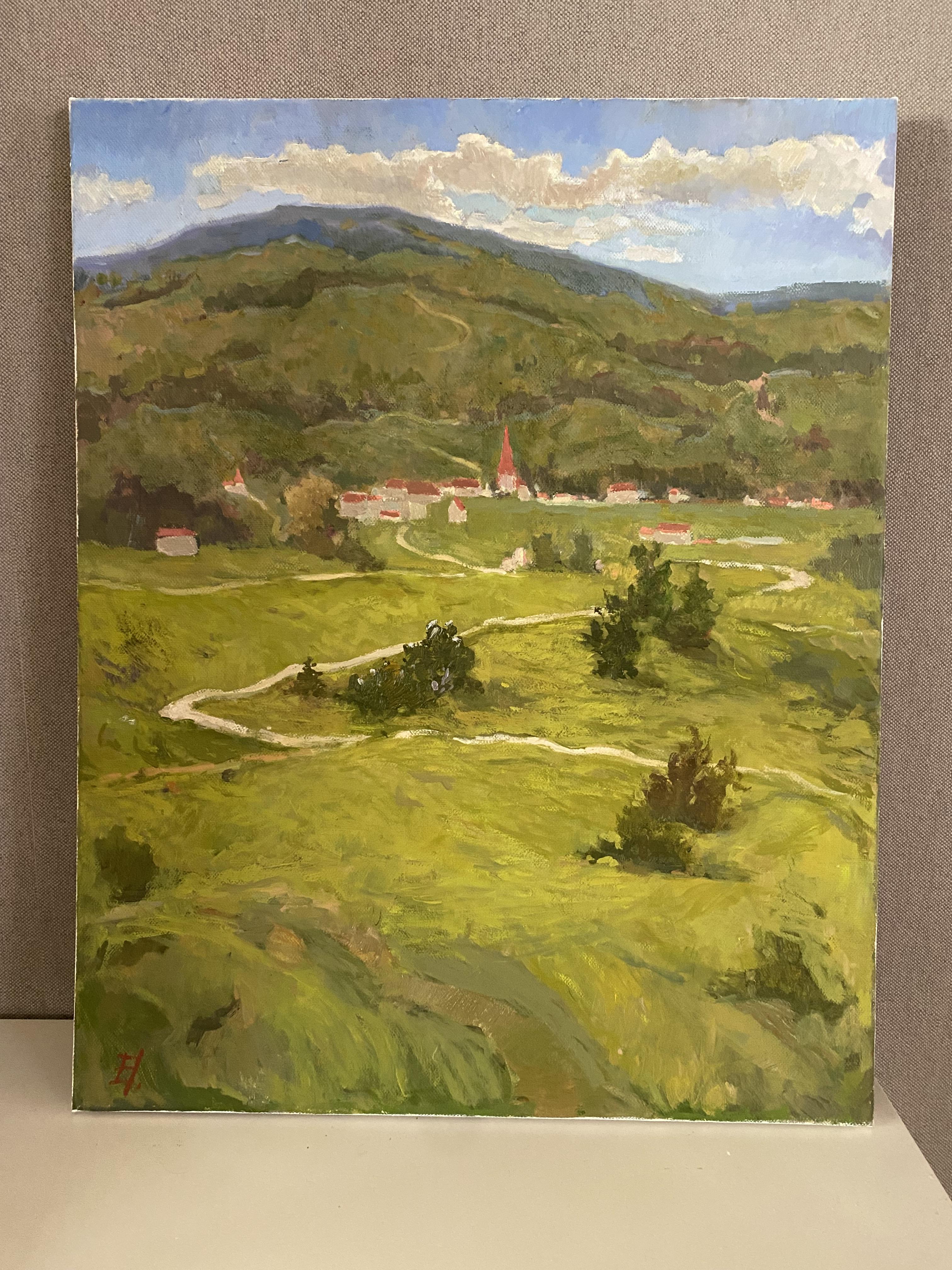 Après-midi en Gruyère, paysage français huile originale sur toile fine art en vente 3