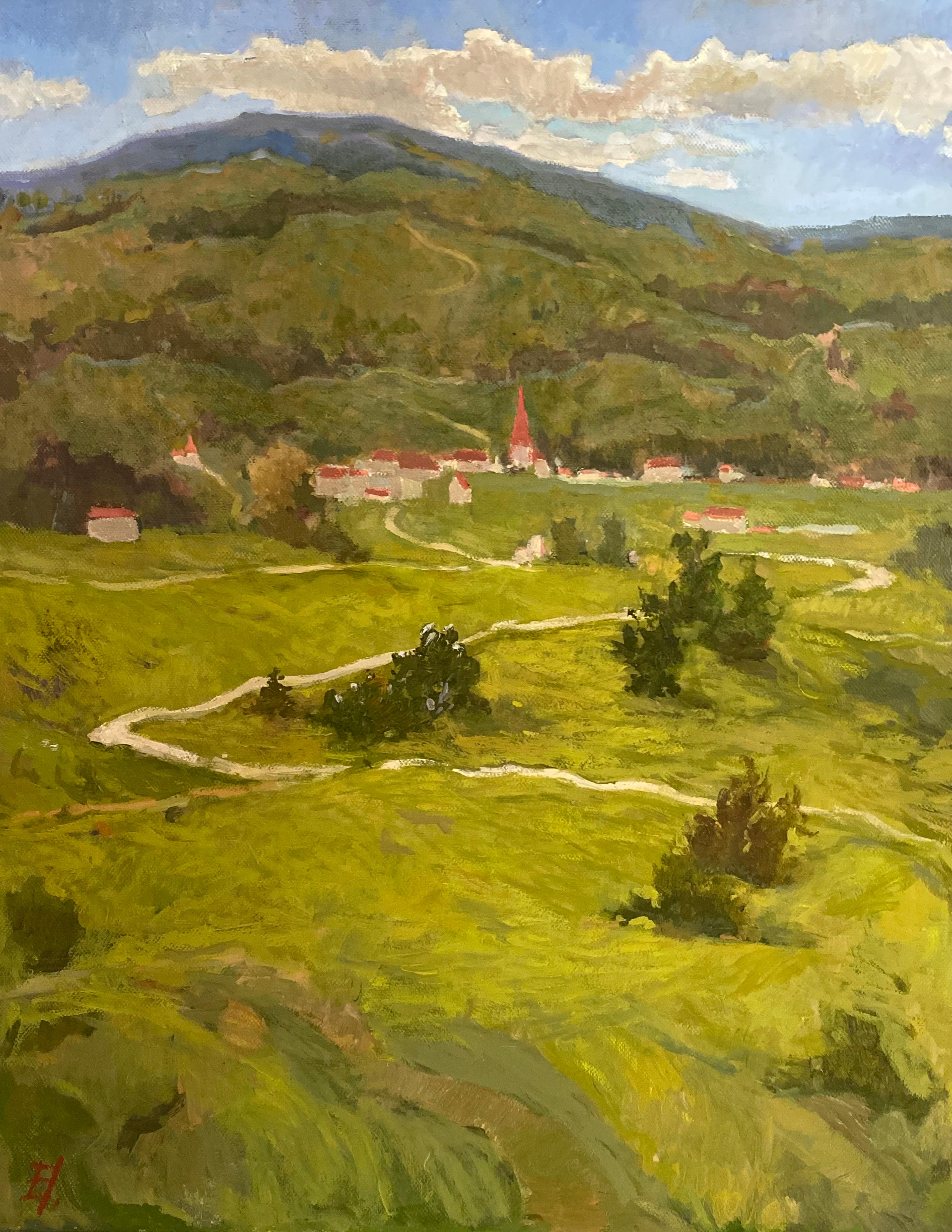 Nachmittag im Greyerzerland, Französische Landschaft Original Öl auf Leinwand Fine Art