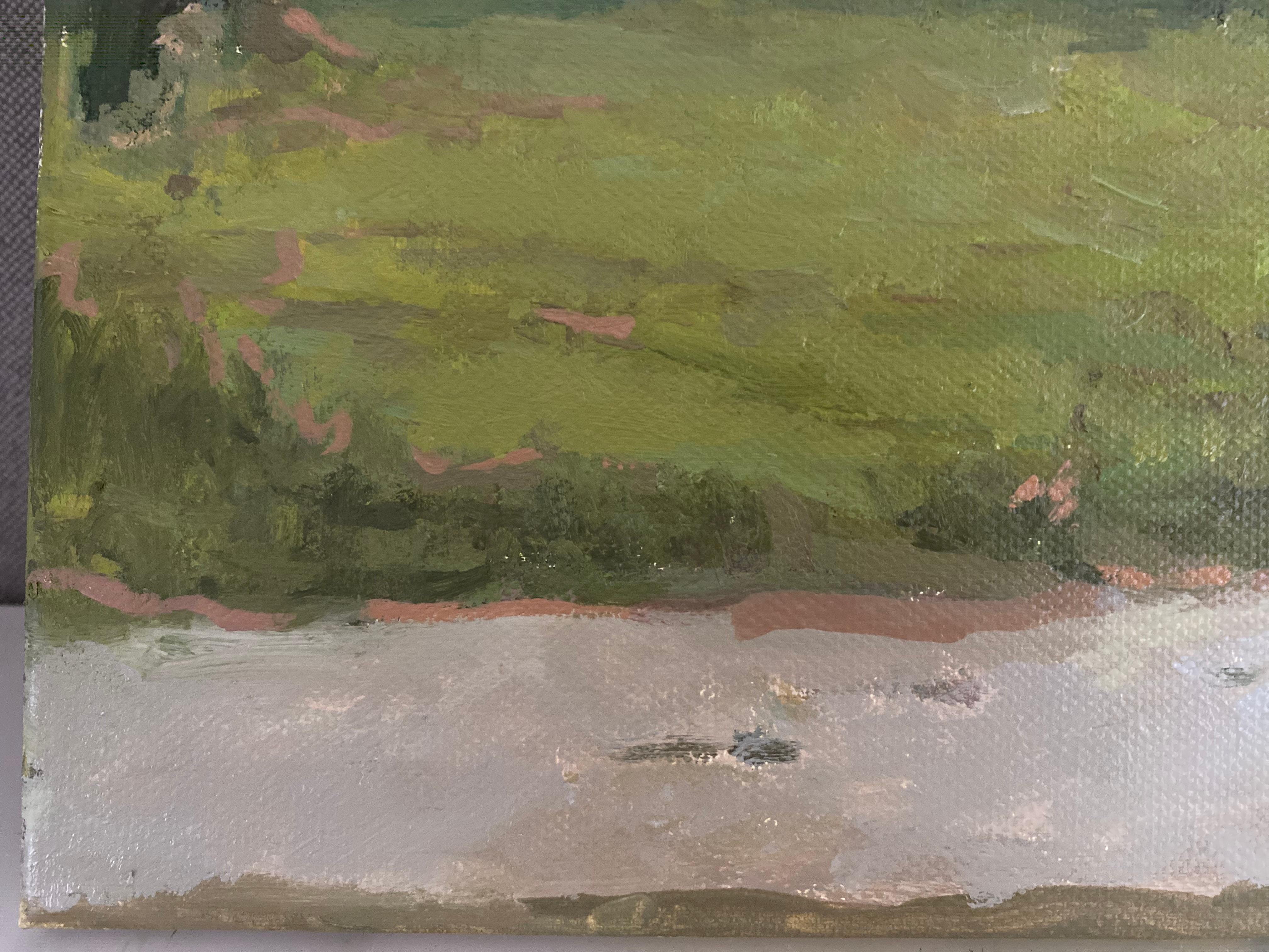Birch Grove Landscape. Oil painting Impressionism original artwork green nature - Impressionist Painting by Elena Bulatova