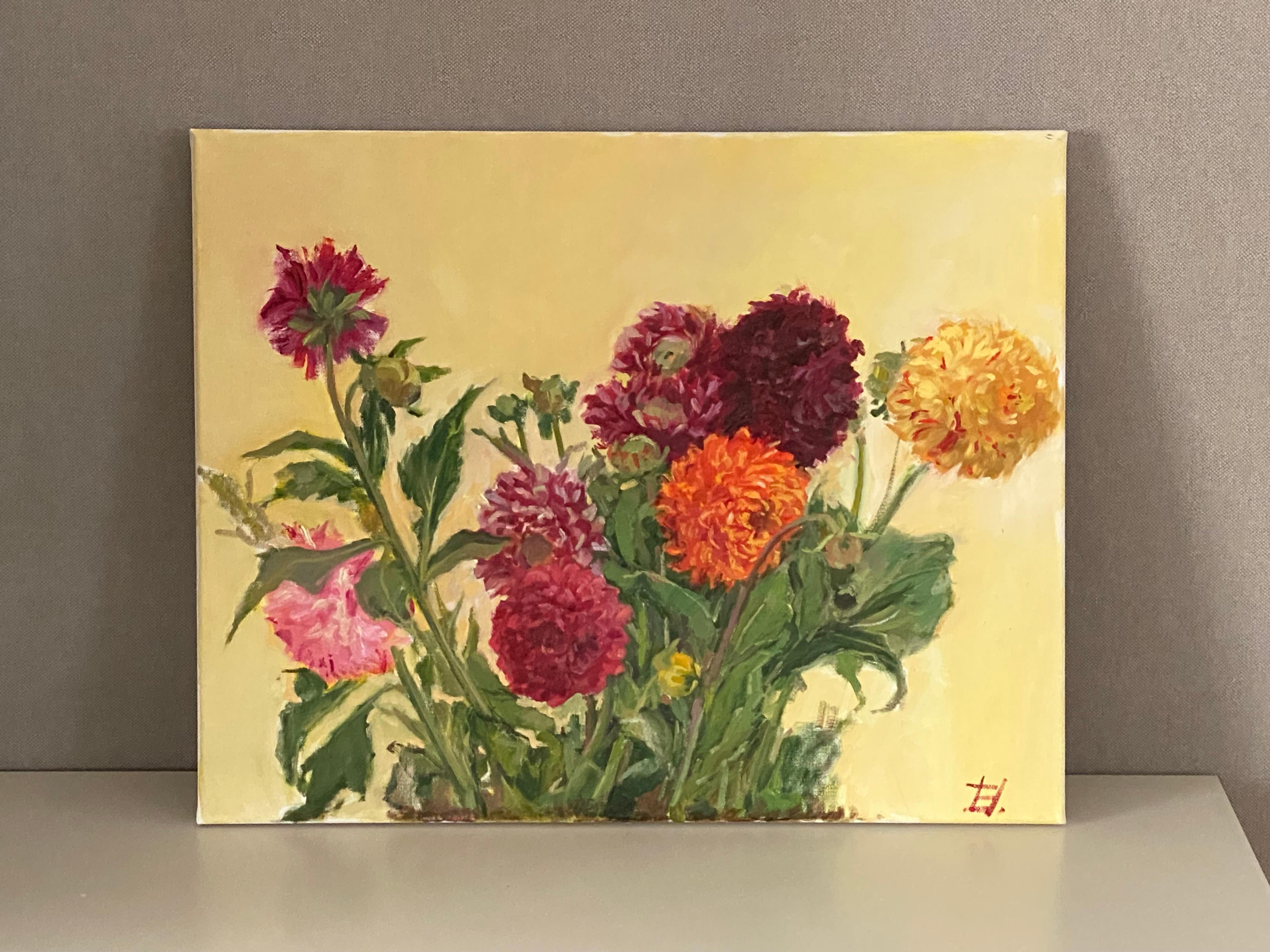 Flores de la vida, pintura al óleo, flores, feinart, horizontal - Painting de Elena Bulatova