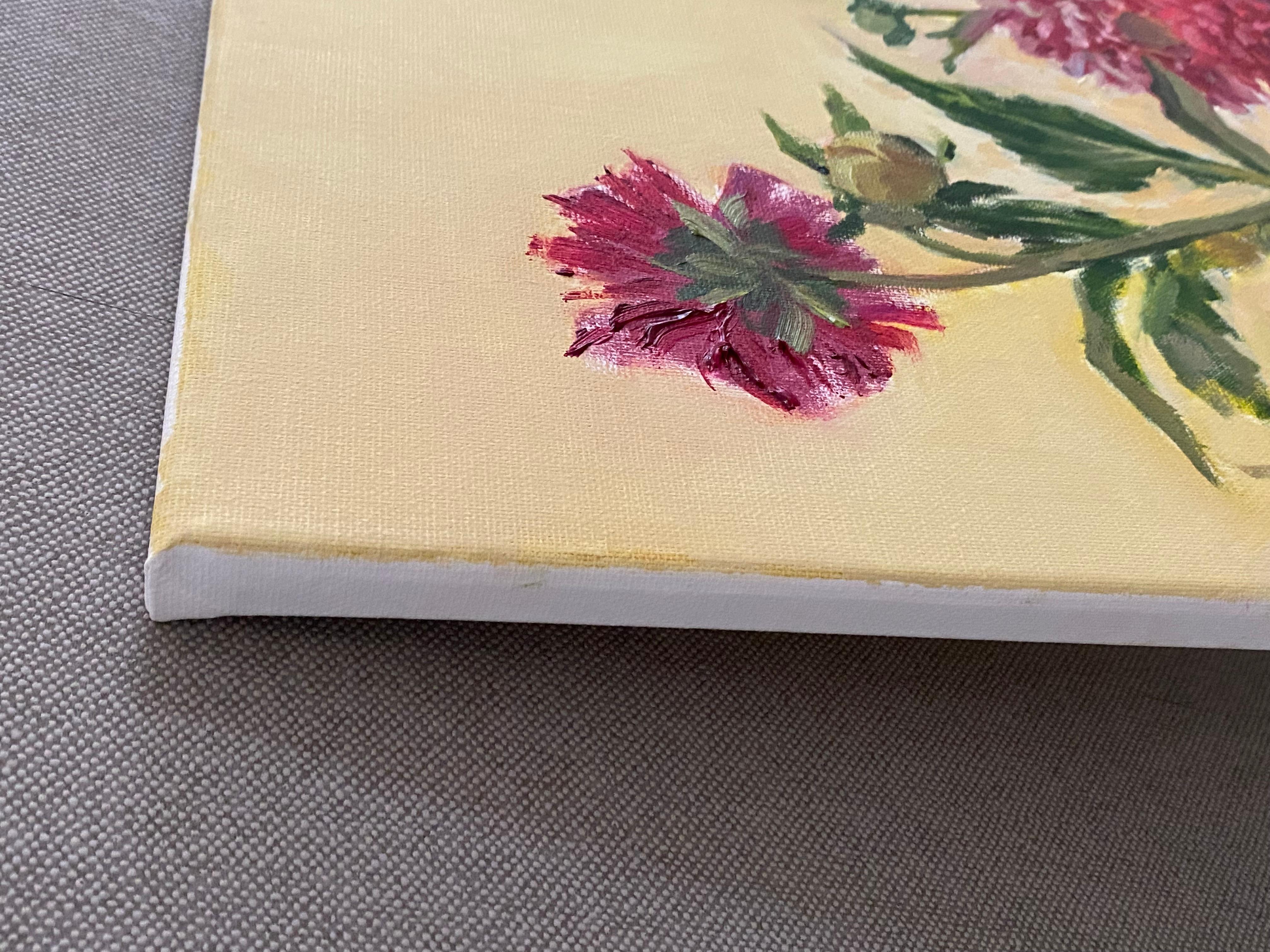 Flores de la vida, pintura al óleo, flores, feinart, horizontal - Figurative Painting Beige de Elena Bulatova