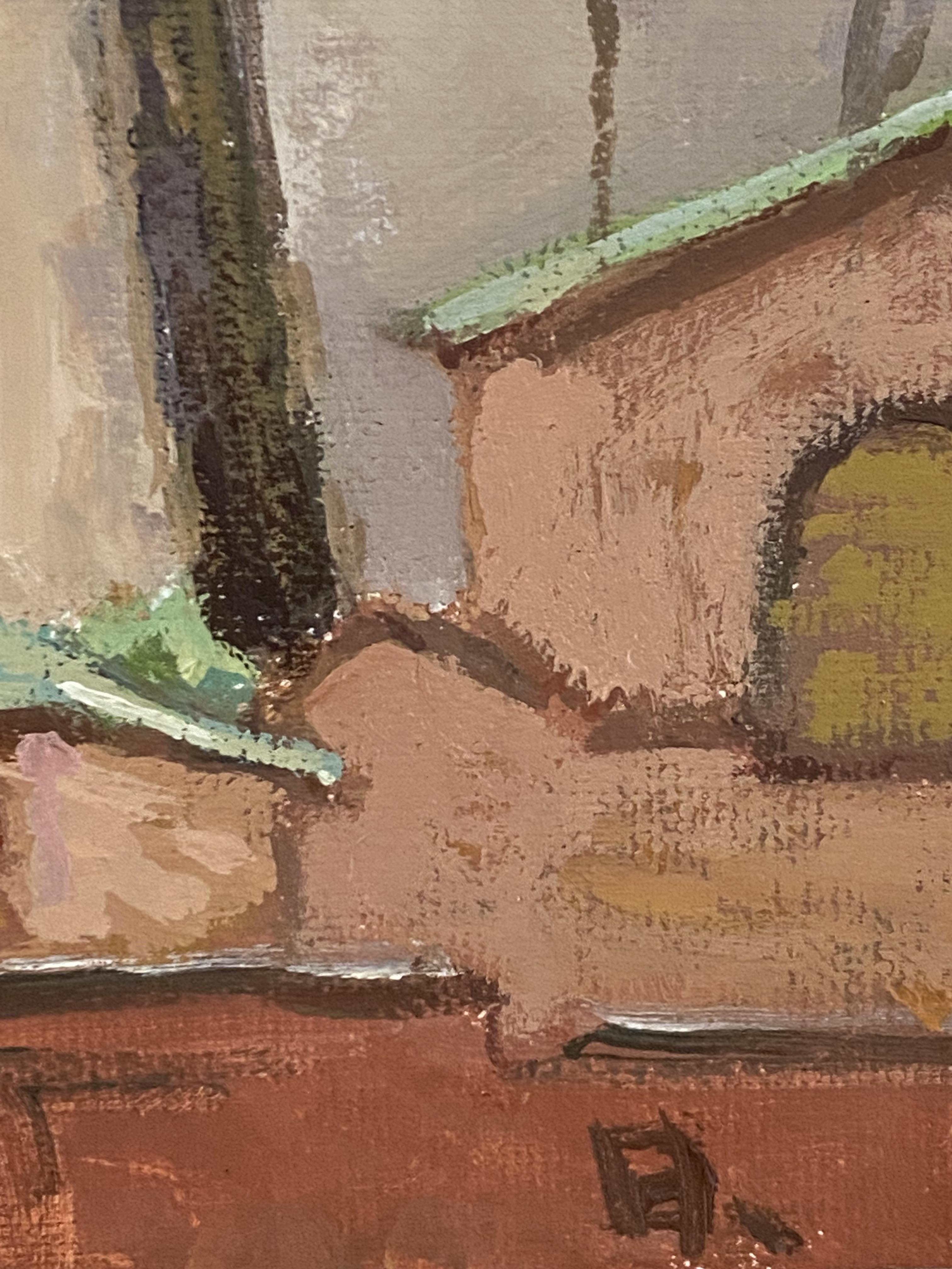 Brick and Branches Architecture oil painting Impressionism realism fine art For Sale 4