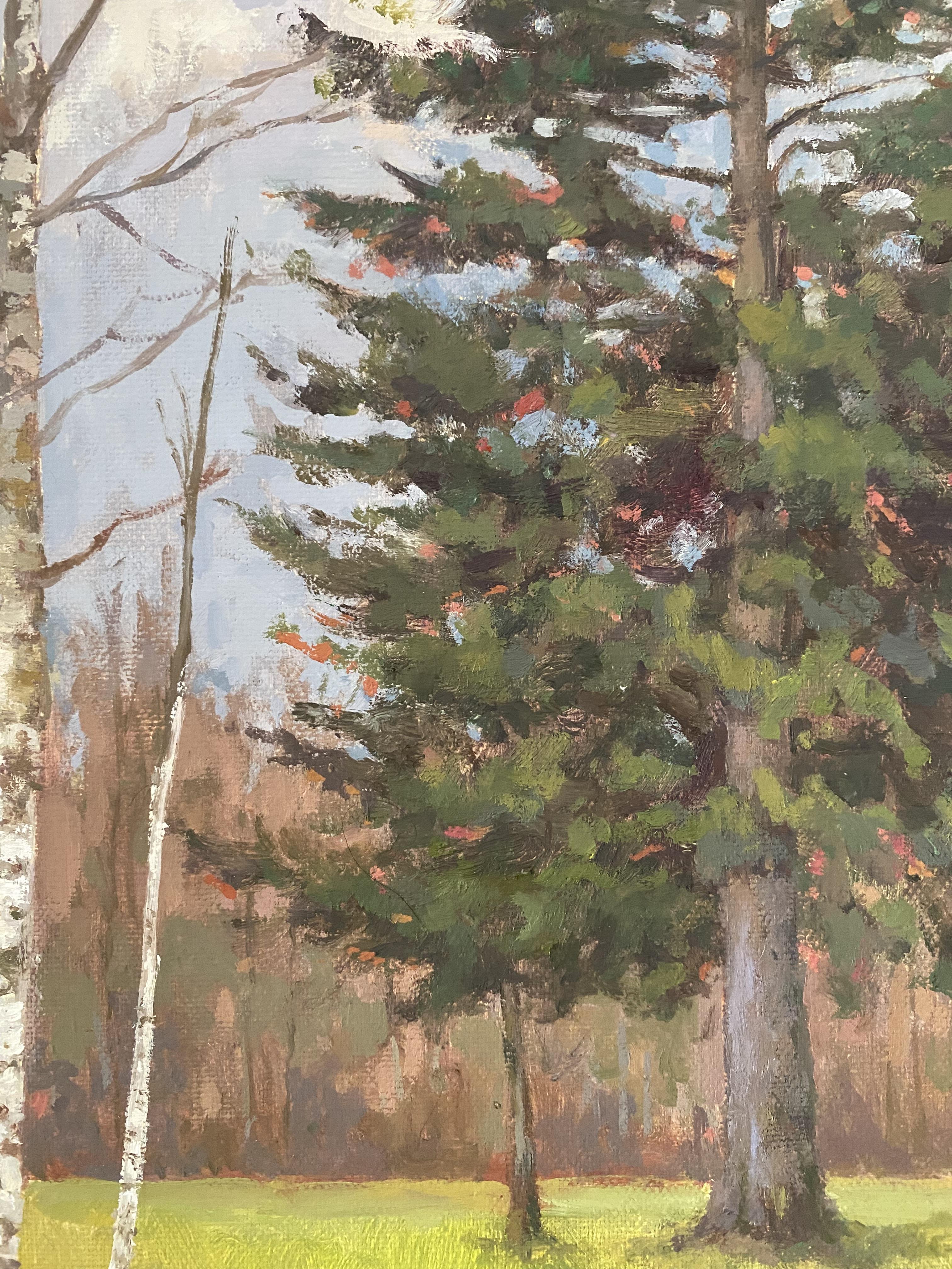 Jardín inglés. Impresionismo, paisaje al óleo, vertical. - Painting Impresionista de Elena Bulatova