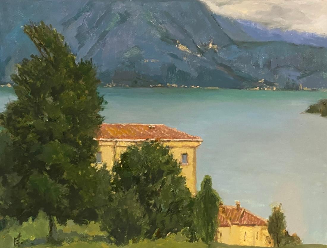 Escape to Lugano, landscape oil painting, realism, Impressionist, seascape art
