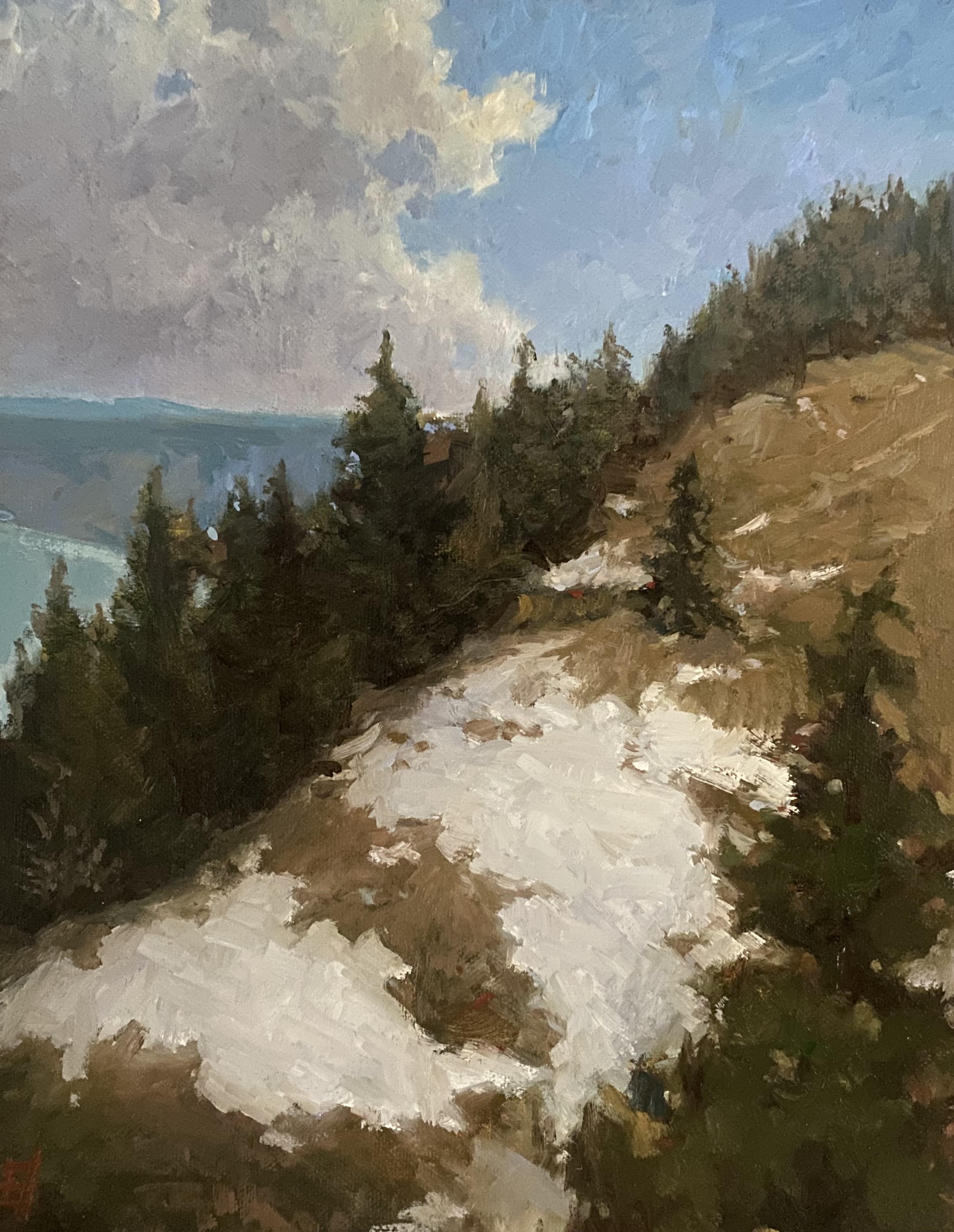 Landscape Painting di Elena Bulatova - Quadro a olio "Inverno in dissolvenza", paesaggio, Alpi svizzere, decorazione murale, impressionista