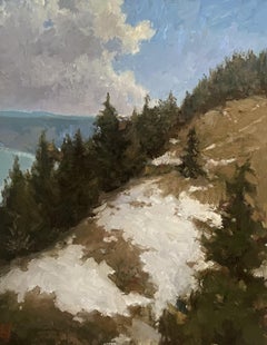 "Invierno que se desvanece" pintura al óleo, paisaje, Alpes suizos, decoración de pared, Impresionista