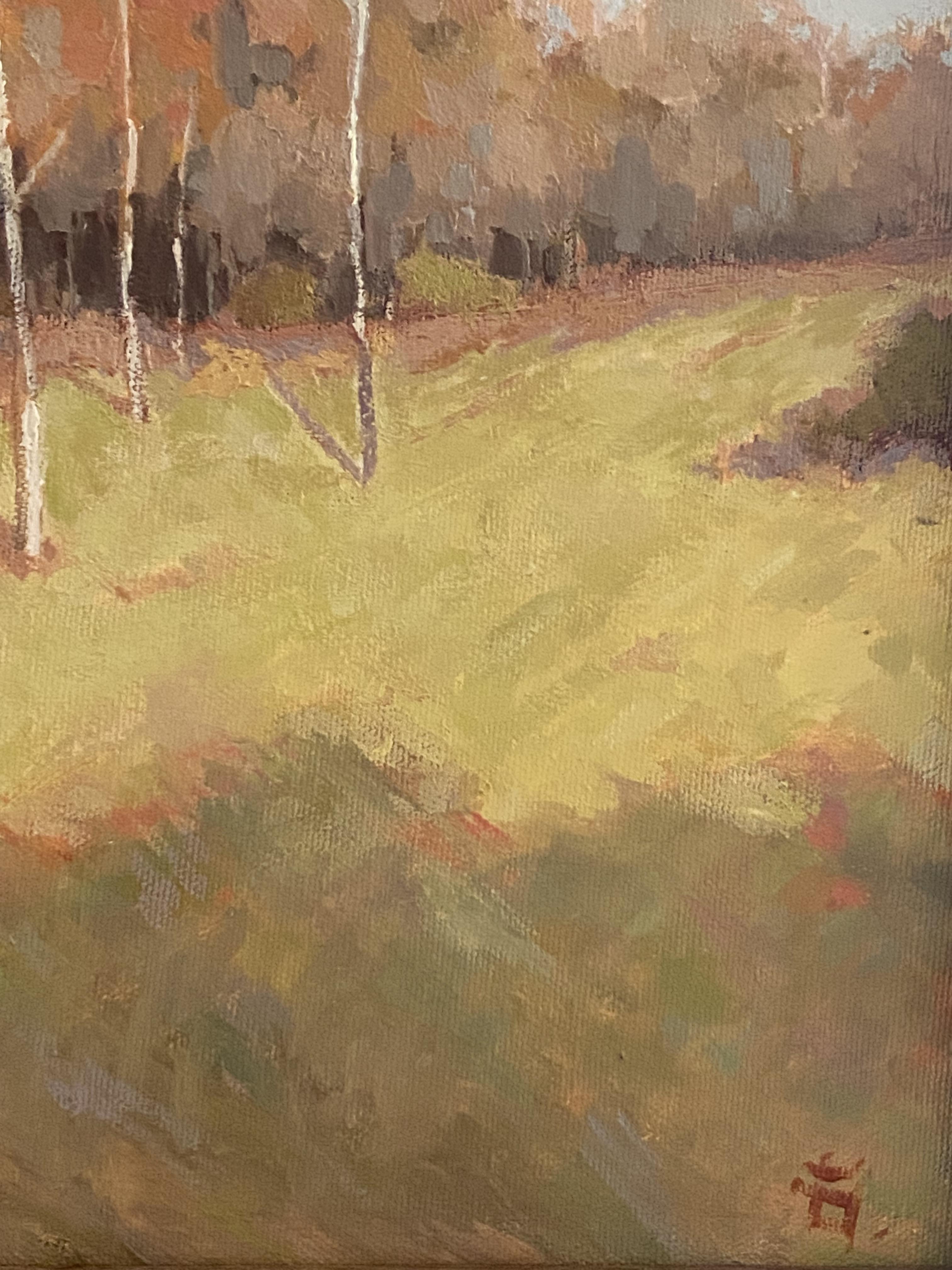 Notas de campo, óleo sobre lienzo, pintura pequeña, impresionista, paisaje, verano en venta 3