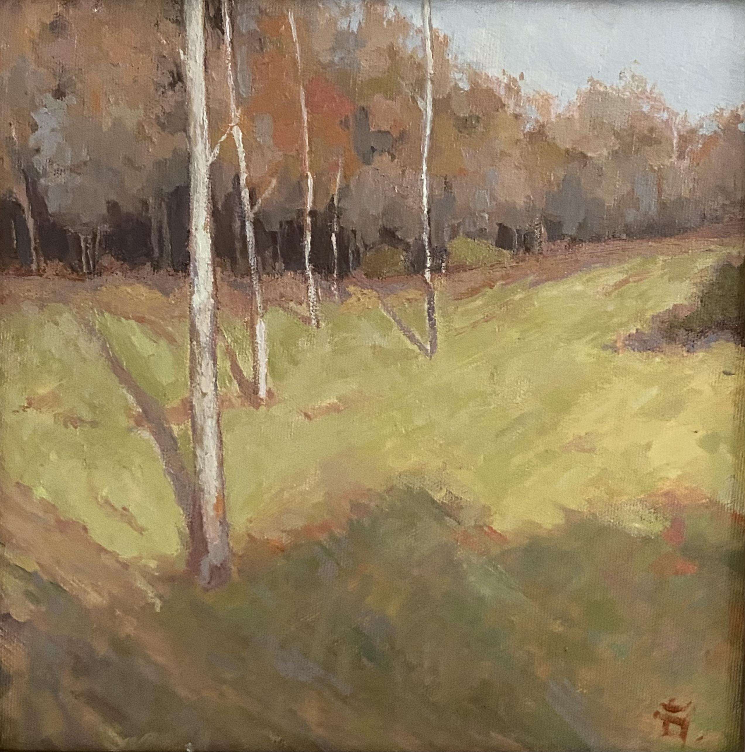 Notas de campo, óleo sobre lienzo, pintura pequeña, impresionista, paisaje, verano en venta 4