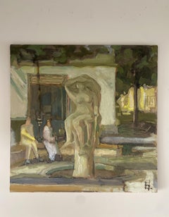 Figura nella piazza. Impressionismo, astratto, pittura a olio contemporanea