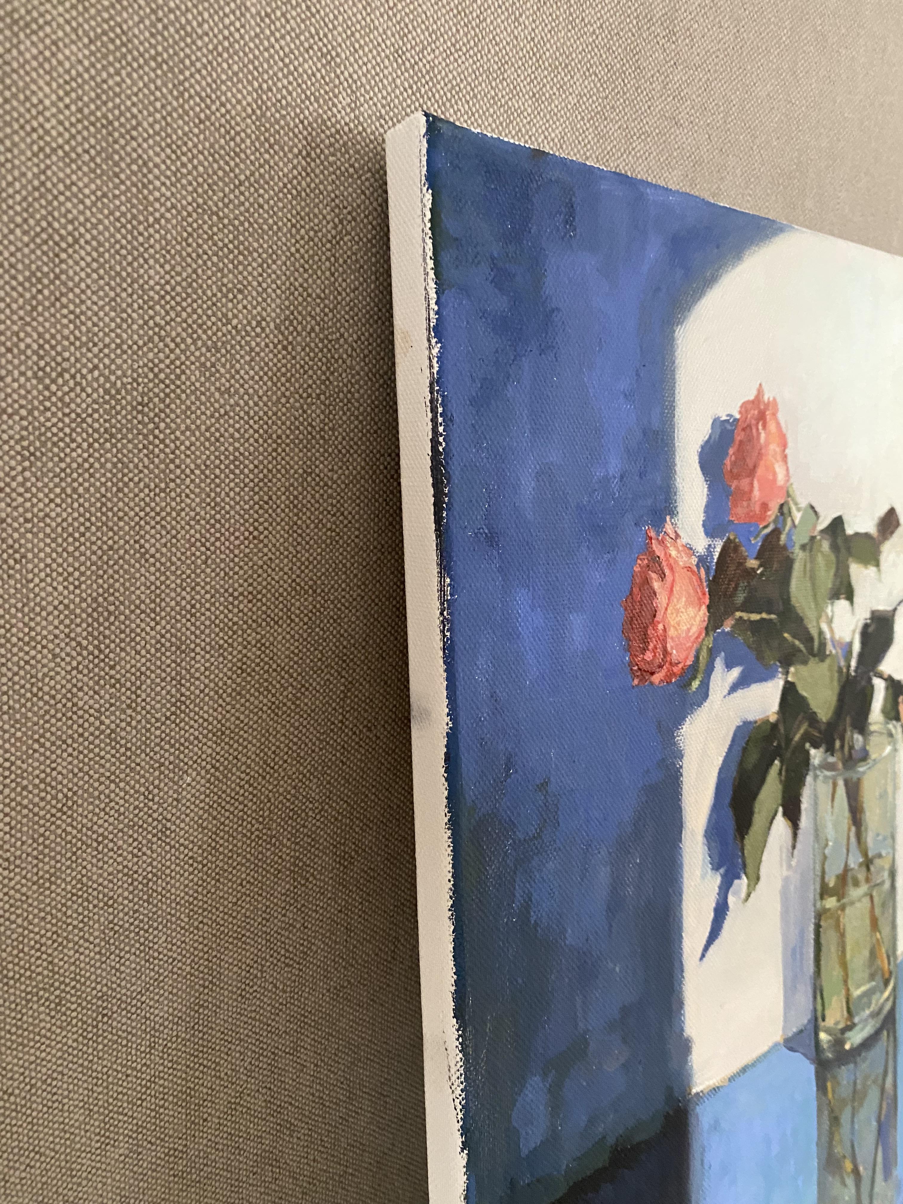 Glas, Licht, Rosen. Ölgemälde, alla prima, Impressionismus, bildende Kunst im Angebot 1