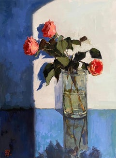 Vidrio, luz, rosas. Pintura al óleo, alla prima, Impressionsm, bellas artes