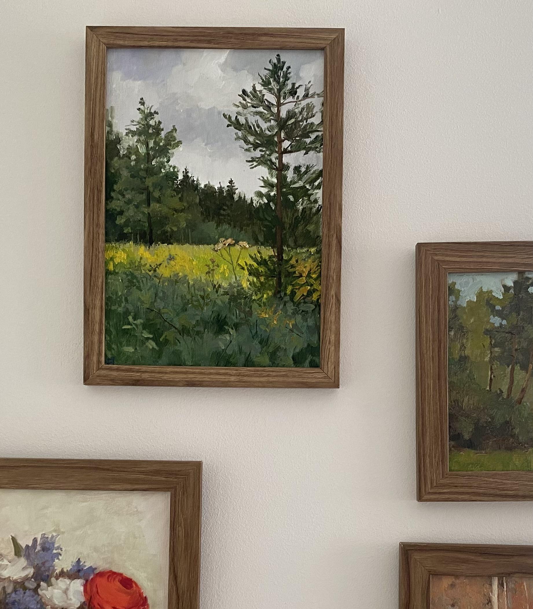 Fuga verde, óleo sobre lienzo, enmarcado, paisaje, impresionista, interior en venta 5