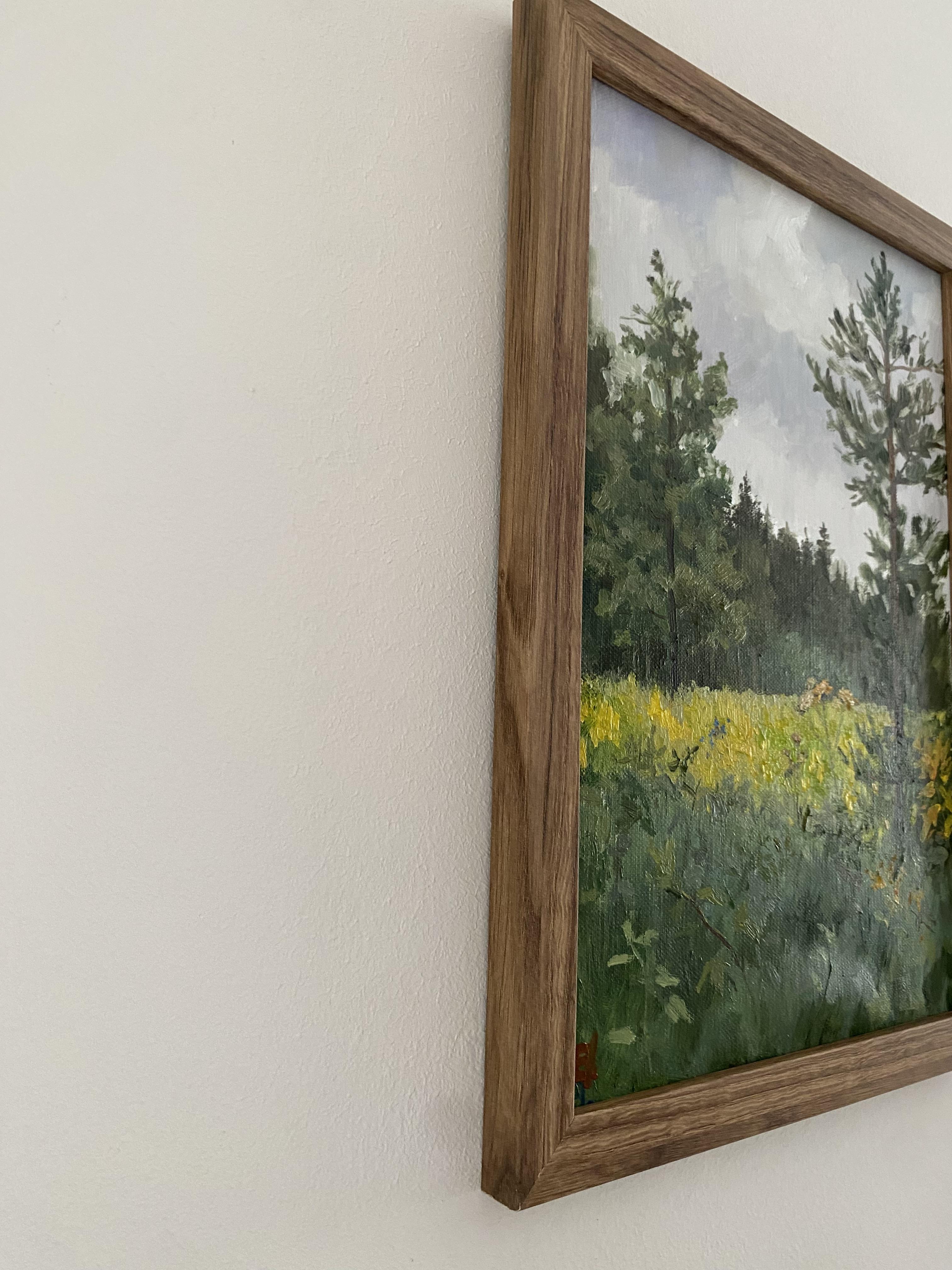 Fuga verde, óleo sobre lienzo, enmarcado, paisaje, impresionista, interior - Landscape Painting Negro de Elena Bulatova