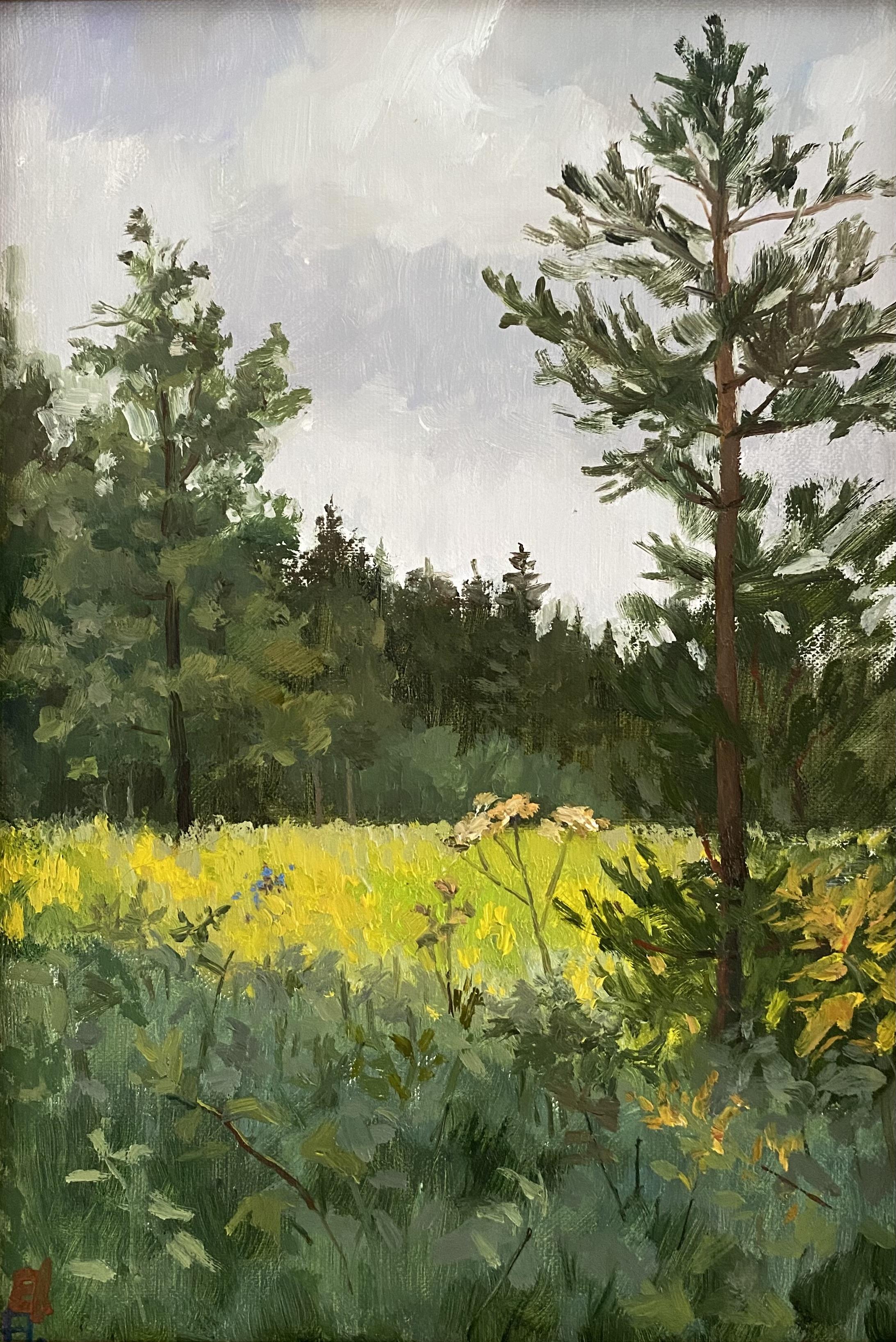 Fuga verde, óleo sobre lienzo, enmarcado, paisaje, impresionista, interior en venta 3