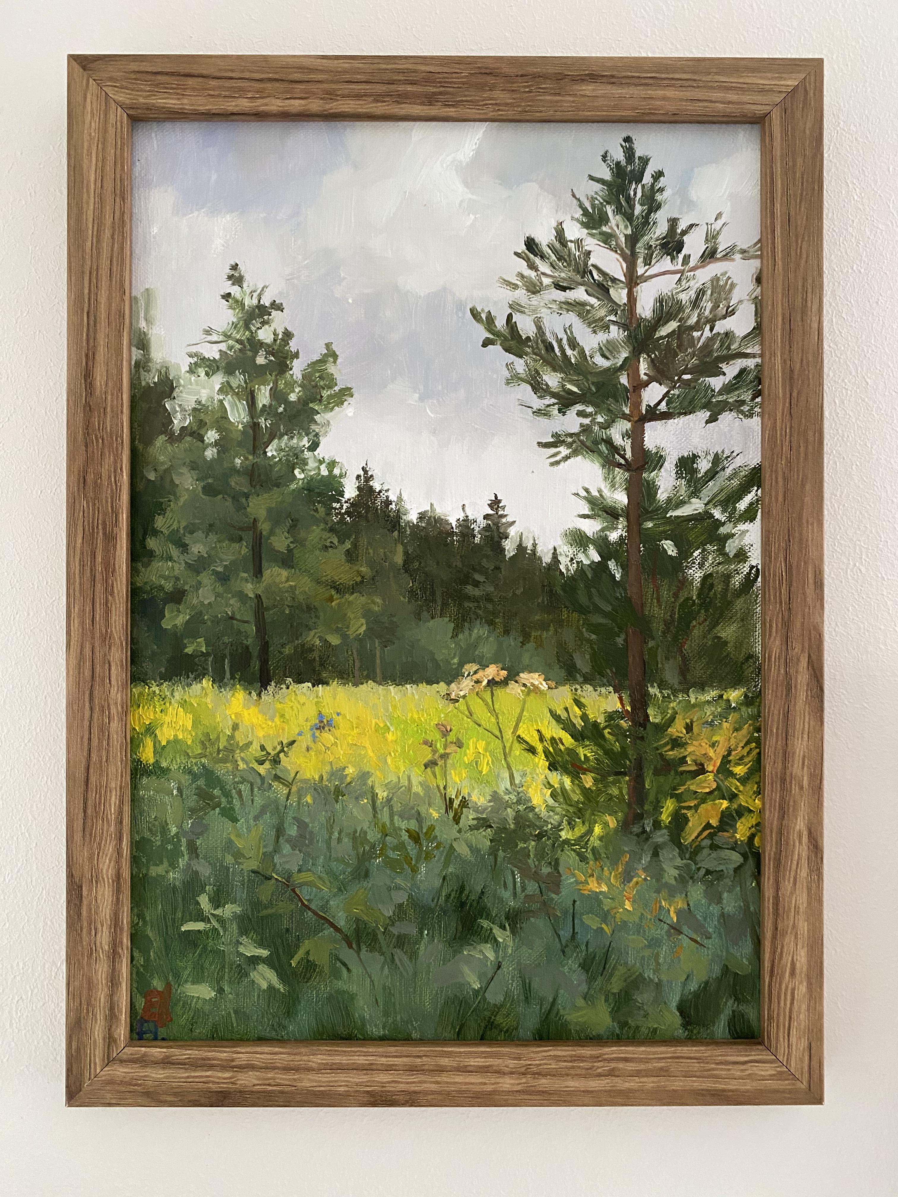 Fuga verde, óleo sobre lienzo, enmarcado, paisaje, impresionista, interior en venta 4