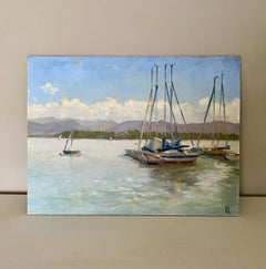 Harbour reflections, oil painting, fine art, seascape, boats, sailing, decor