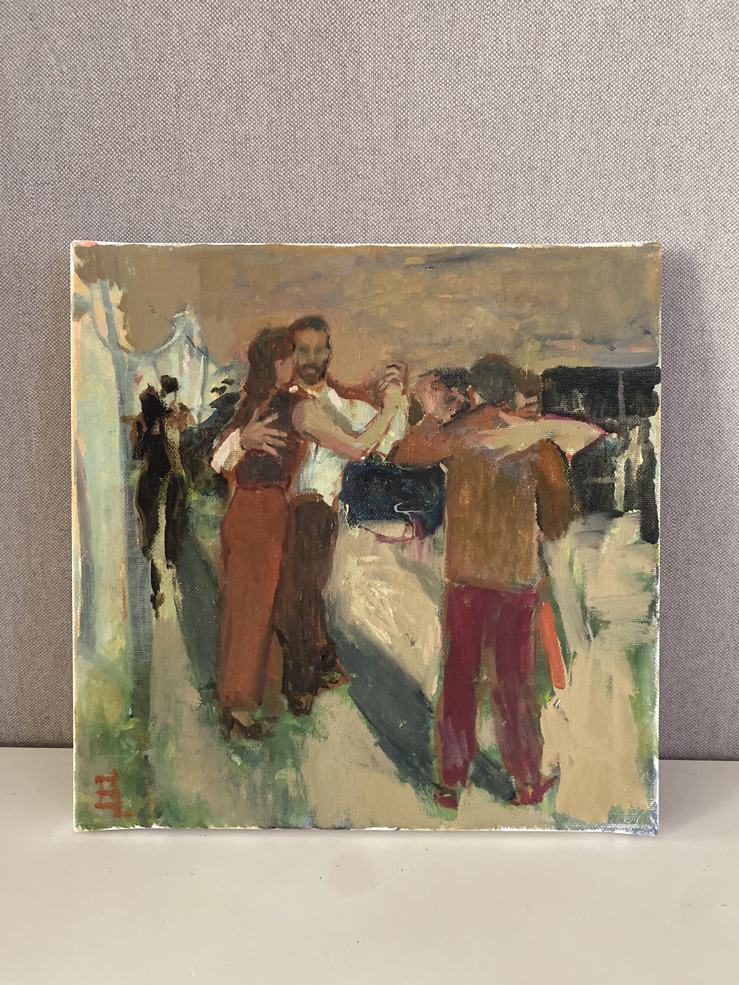 Inside the Tango, Tanz Kunst Öl Leinwand impressionistisch zeitgenössisch figurativ – Painting von Elena Bulatova