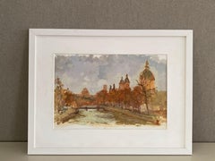Isar River, original oil painting impressionist art landscape cityscape framed