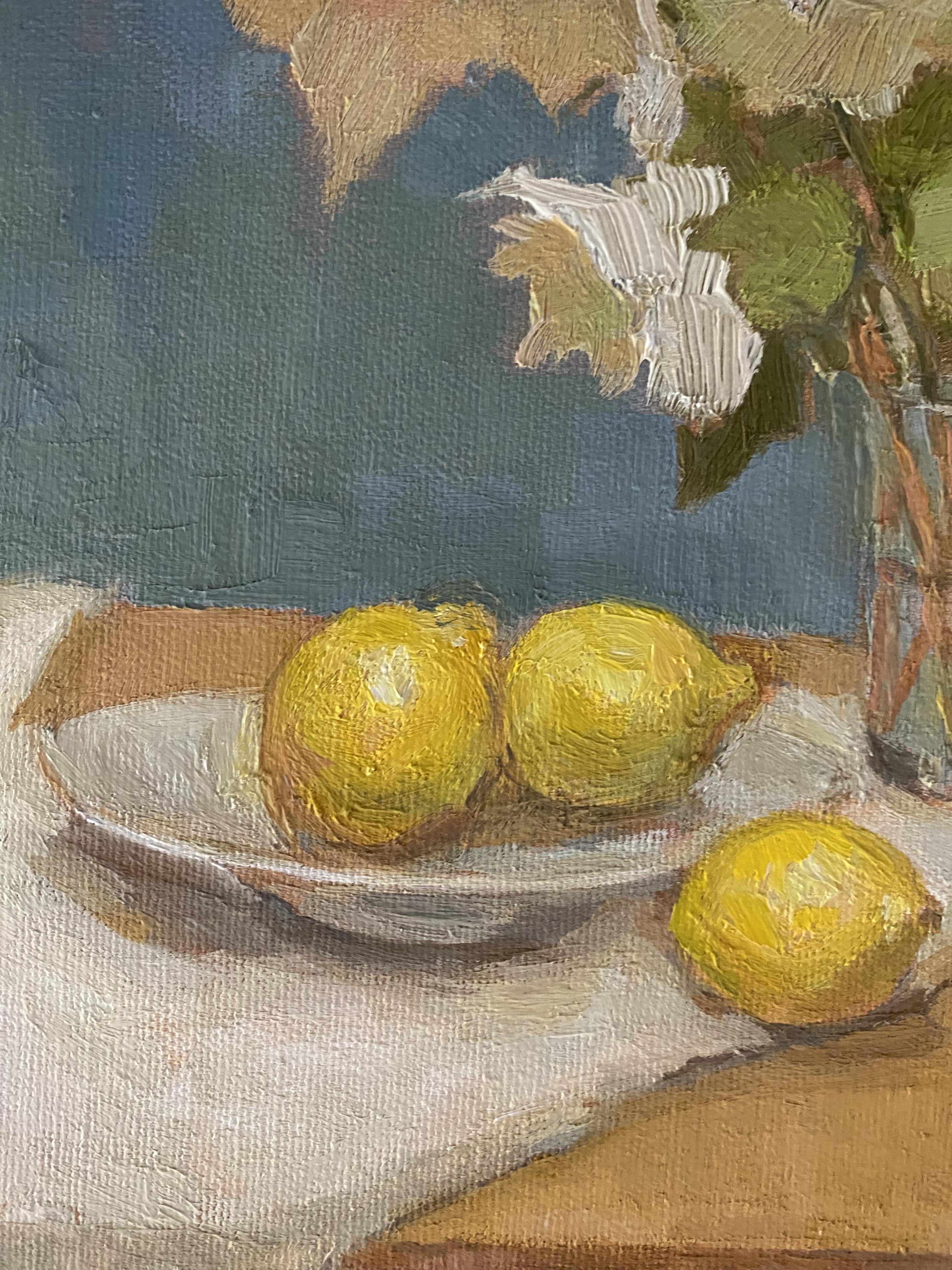 Limones y flores blancas, bodegón, Impresionismo, óleo sobre lienzo, diseño mural en venta 1