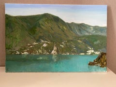 Lugano Lake View. Swiss lake, mountain, Landscape Paintings