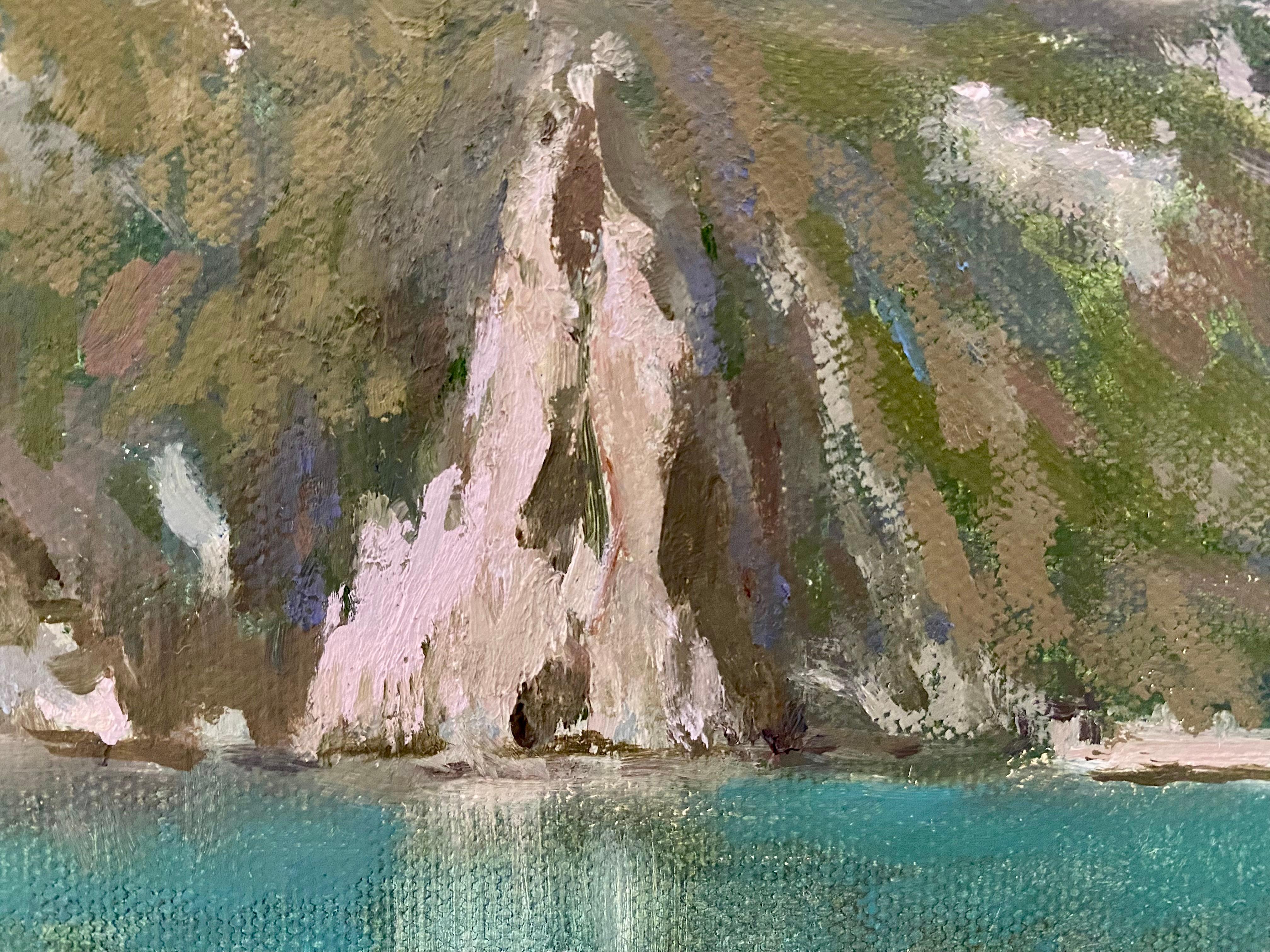 Blick auf den Luganer See. Kunstwand Landschaft, Schweizer See, Berg, Originalgemälde (Impressionismus), Painting, von Elena Bulatova