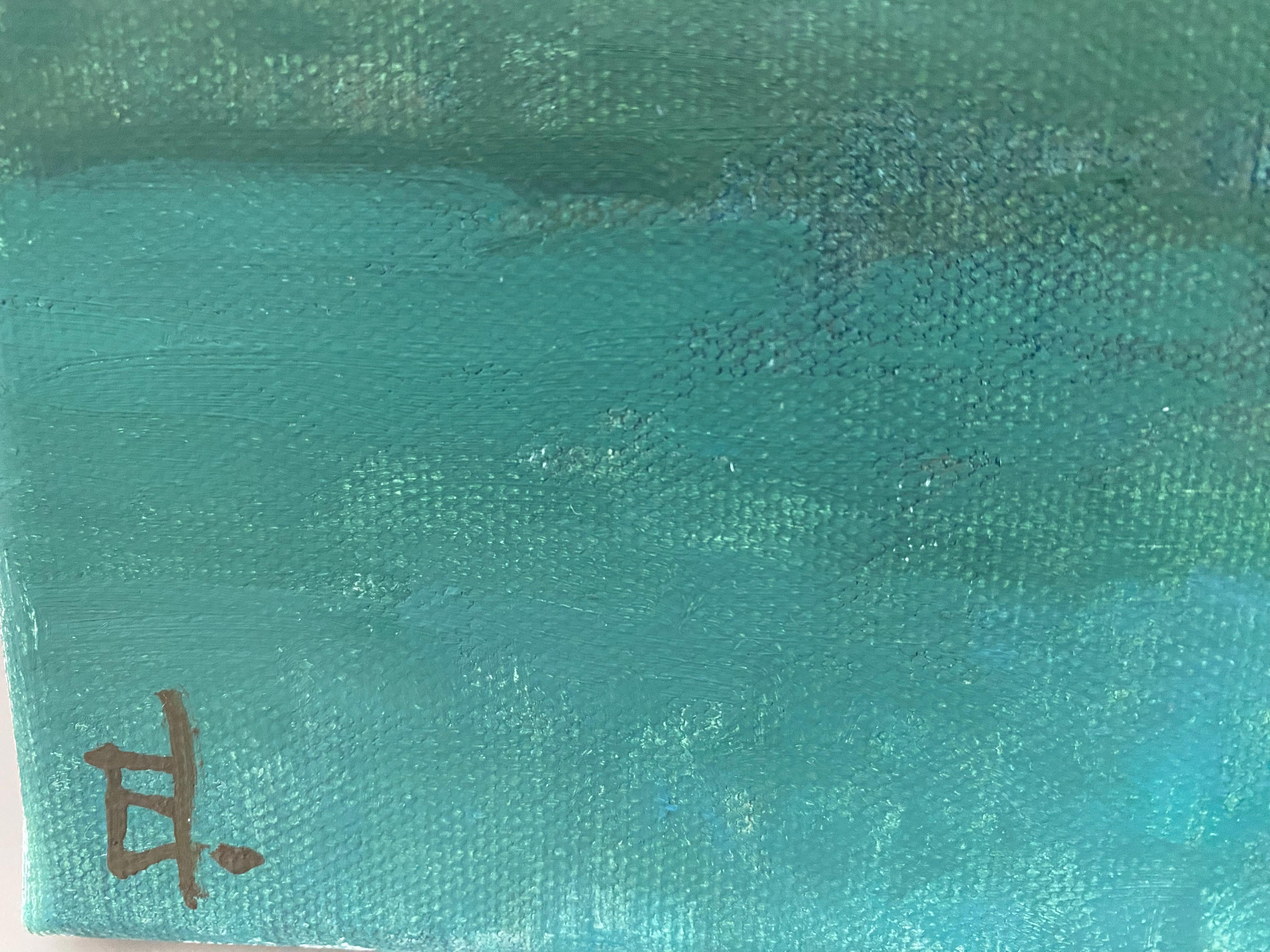 Blick auf den Luganer See. Kunstwand Landschaft, Schweizer See, Berg, Originalgemälde im Angebot 3