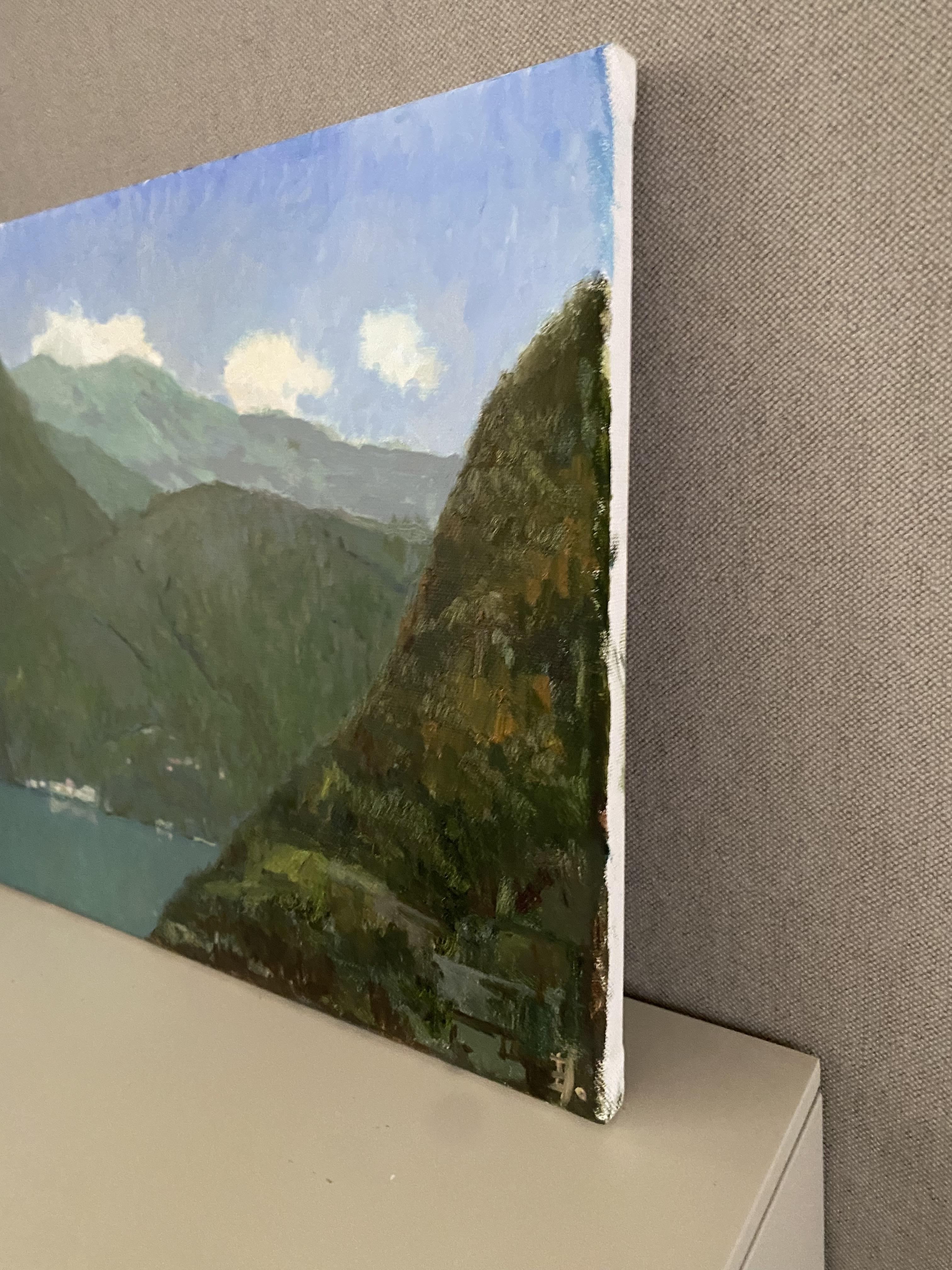 Lugano See Viewi Ölgemälde Landschaft Impressionismus Berg Seelandschaft Natur im Angebot 4