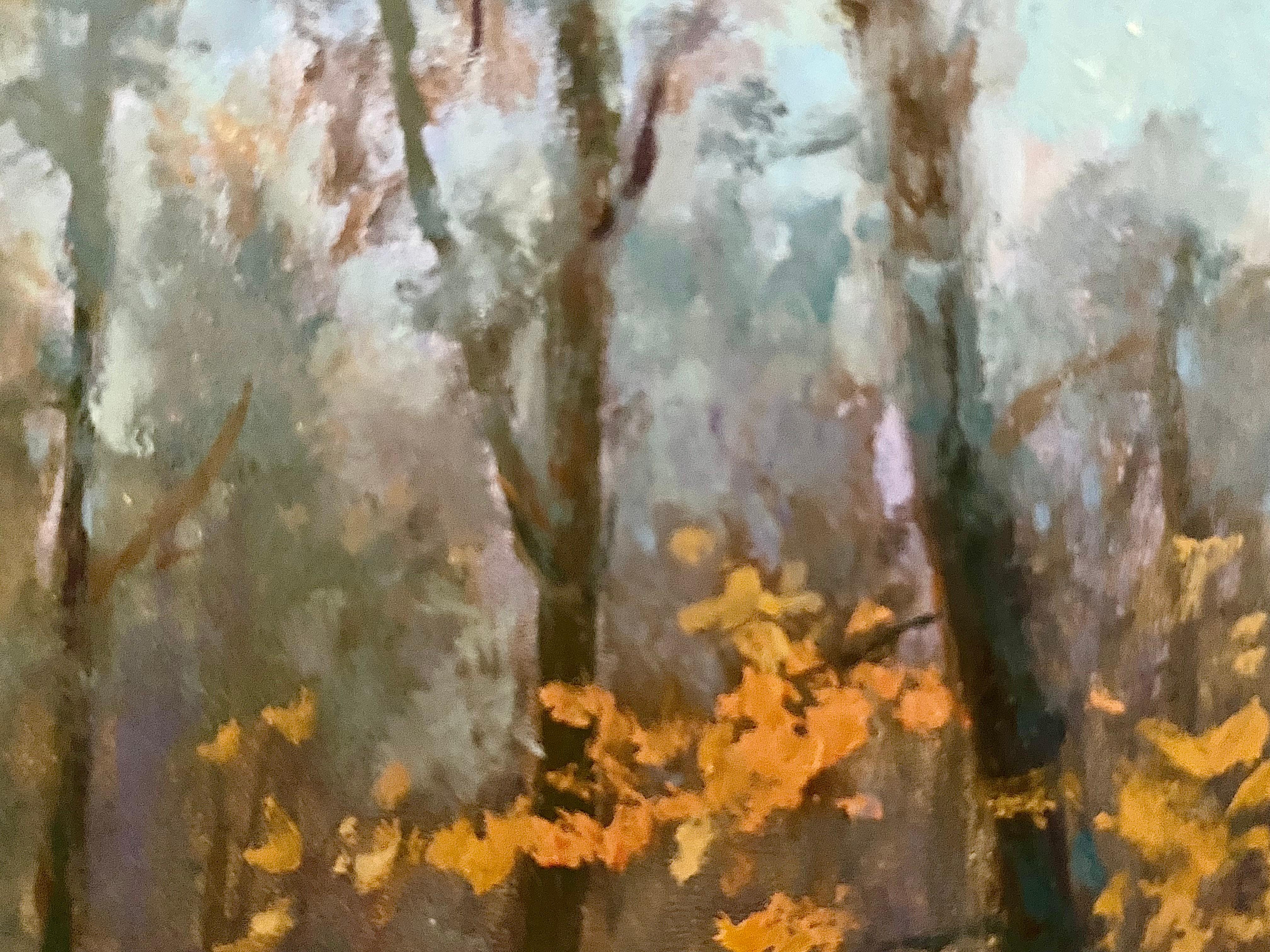 Ein nebliger Tag im Englischen Garten. Nature, kleines Kunstwerk. Herbstliche Landschaften (Impressionismus), Painting, von Elena Bulatova