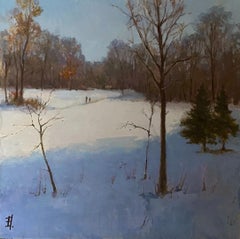 Luz matinal, óleo, paisaje invernal, bellas artes, naturaleza, cuadrado