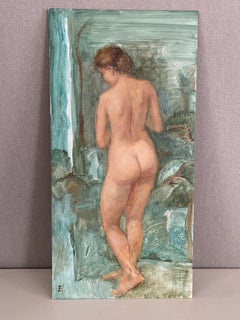 Nude Figure from Behind. Figurative nude oil painting, Impressionism, interior