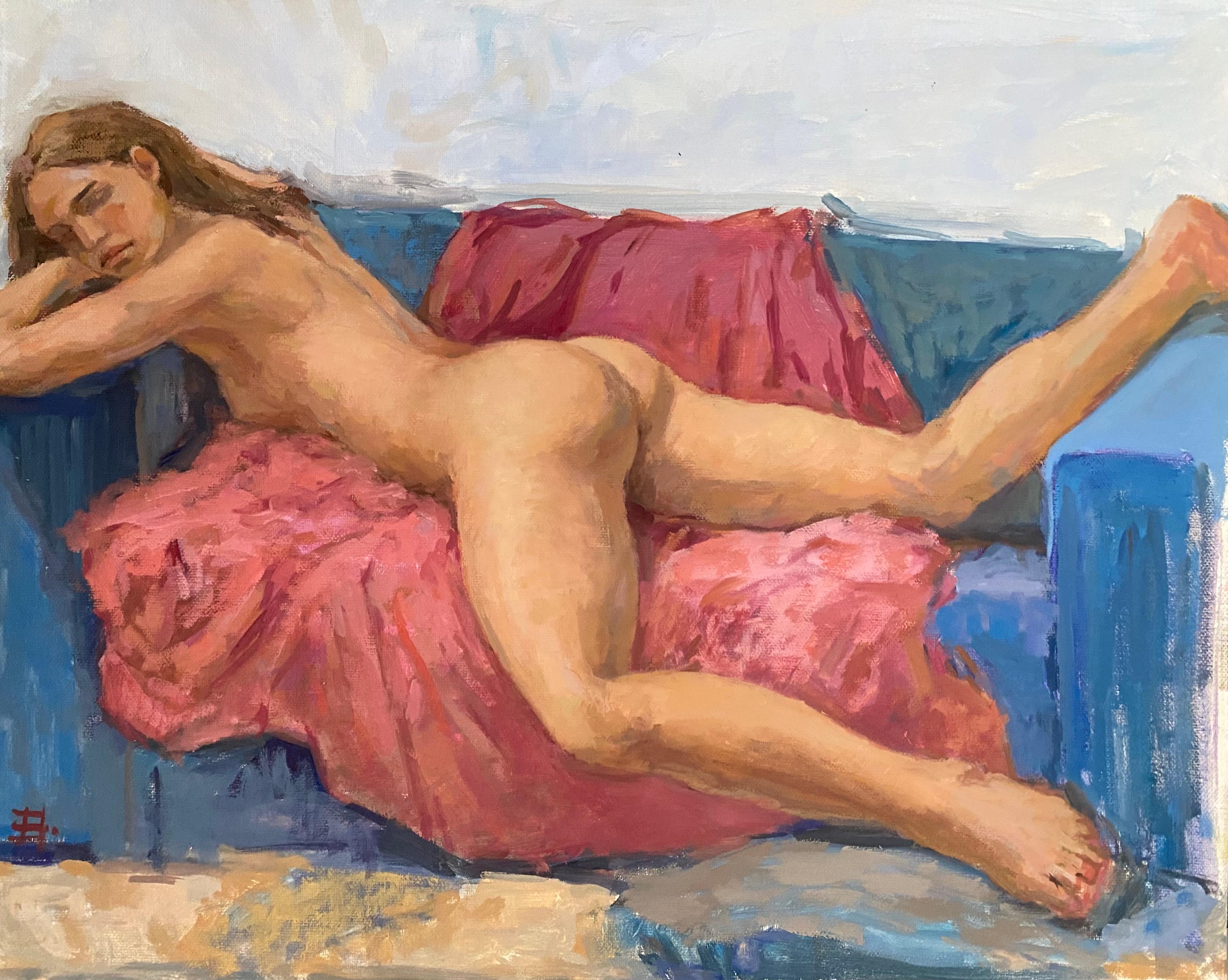 Elena Bulatova Nude Painting - Nude, oil painting, oil on canvas, impressionistic, live model