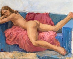 Nudo, pittura a olio, olio su tela, impressionista, modella dal vivo