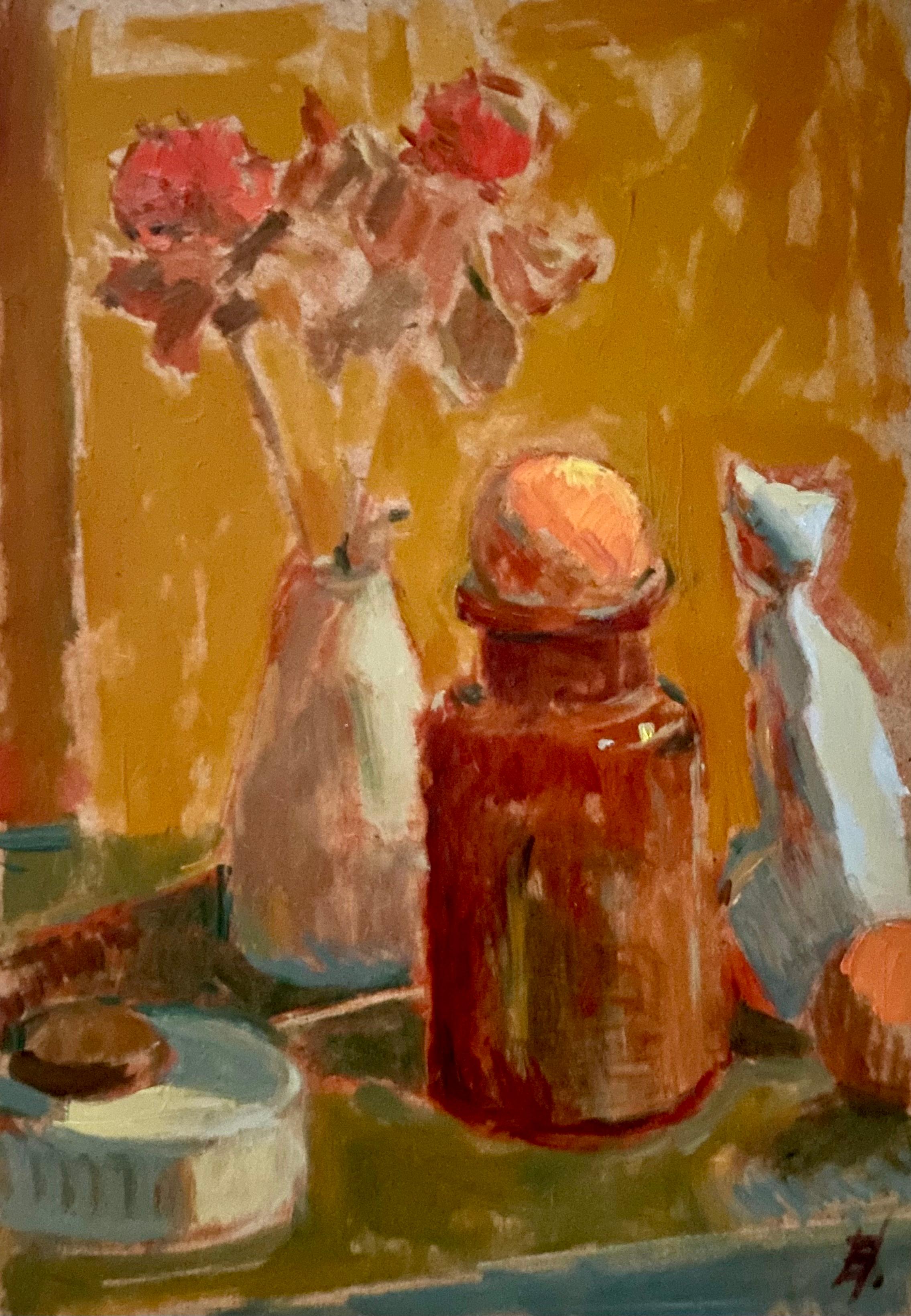 Orange Licht Stillleben, warme Töne Blumen Impressionismus, Pinselstriche, Harmonie