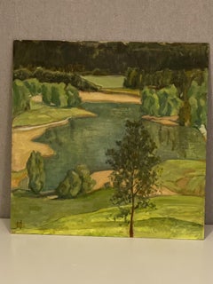 Quite Lake. Green landscape, Austria, original impressionist art, wall decor
