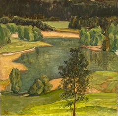 Quite Lake. Green landscape, Austria, original impressionist art, wall decor