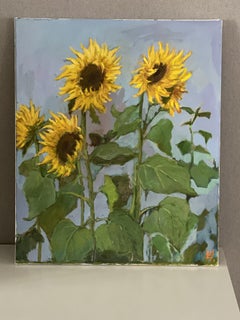 Reaching for the Light. Sunflowers, floral, yellow, light, impressionism