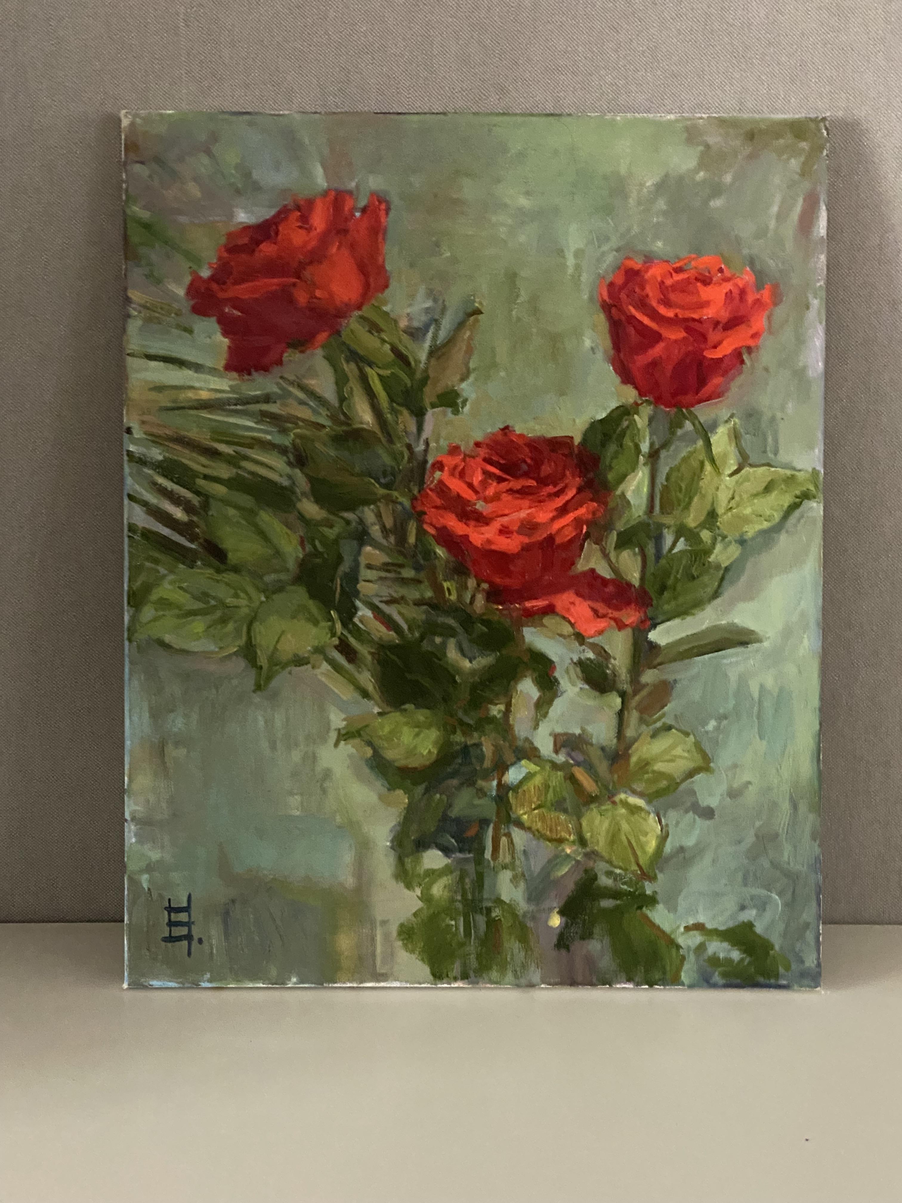 Rot in Progress. Impressionistische Blumenkunst, Zeitgenössische Kunst, Rosenstillleben im Angebot 5