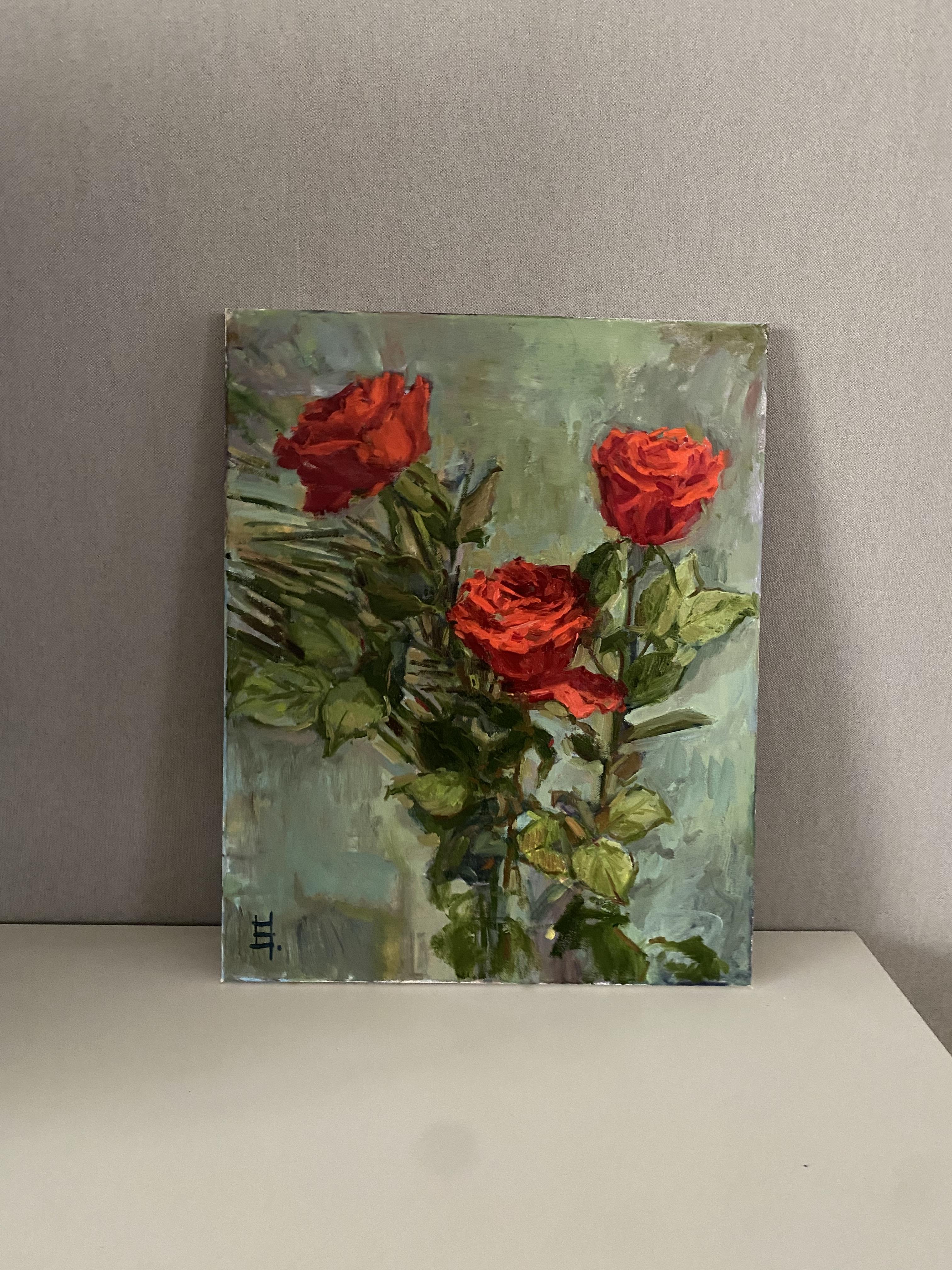 Rot in Progress. Impressionistische Blumenkunst, Zeitgenössische Kunst, Rosenstillleben im Angebot 6