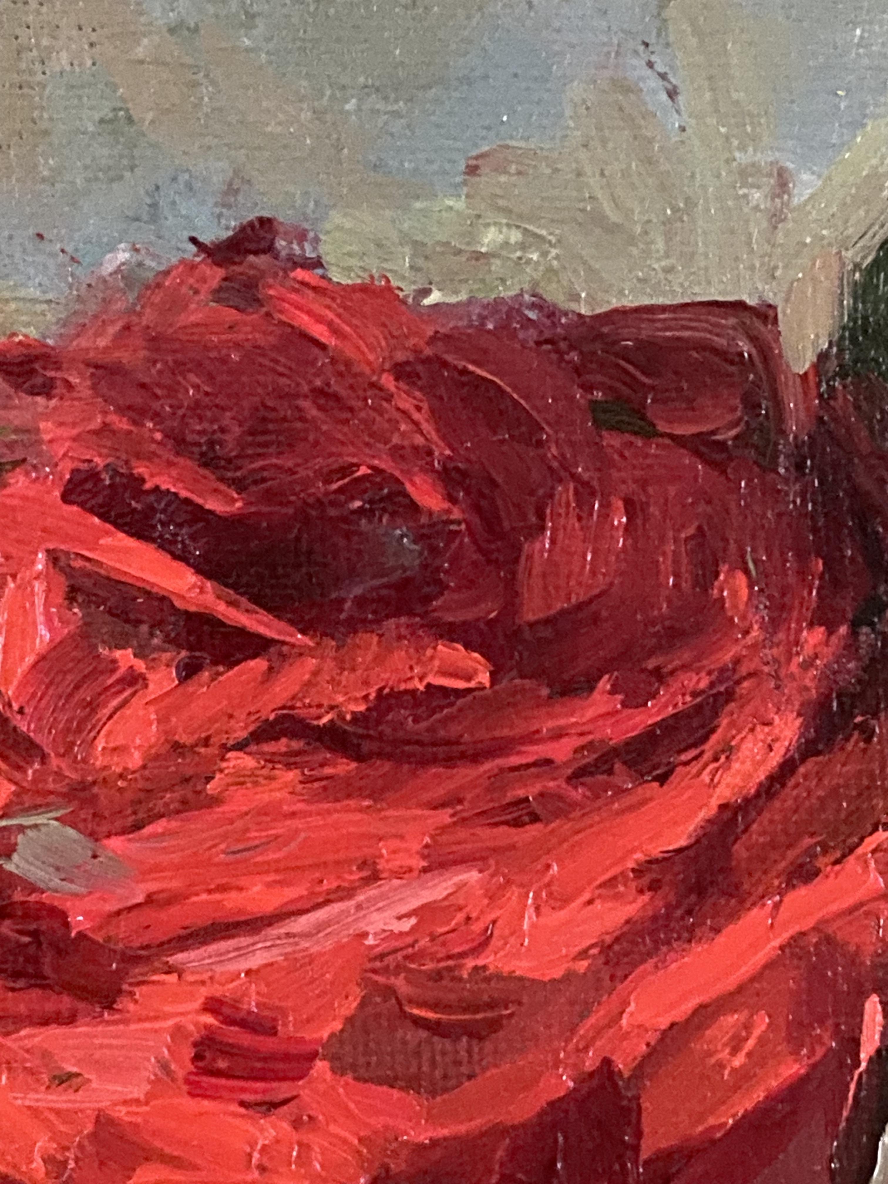 Rot in Progress. Impressionistische Blumenkunst, Zeitgenössische Kunst, Rosenstillleben im Angebot 1