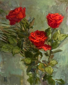 Red in Progress. Impressionistic Floral Art, Contemporary Art, Still Life roses