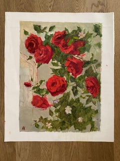 Red Roses’ Temptation, oil on canvas, flowers painting, original fine art
