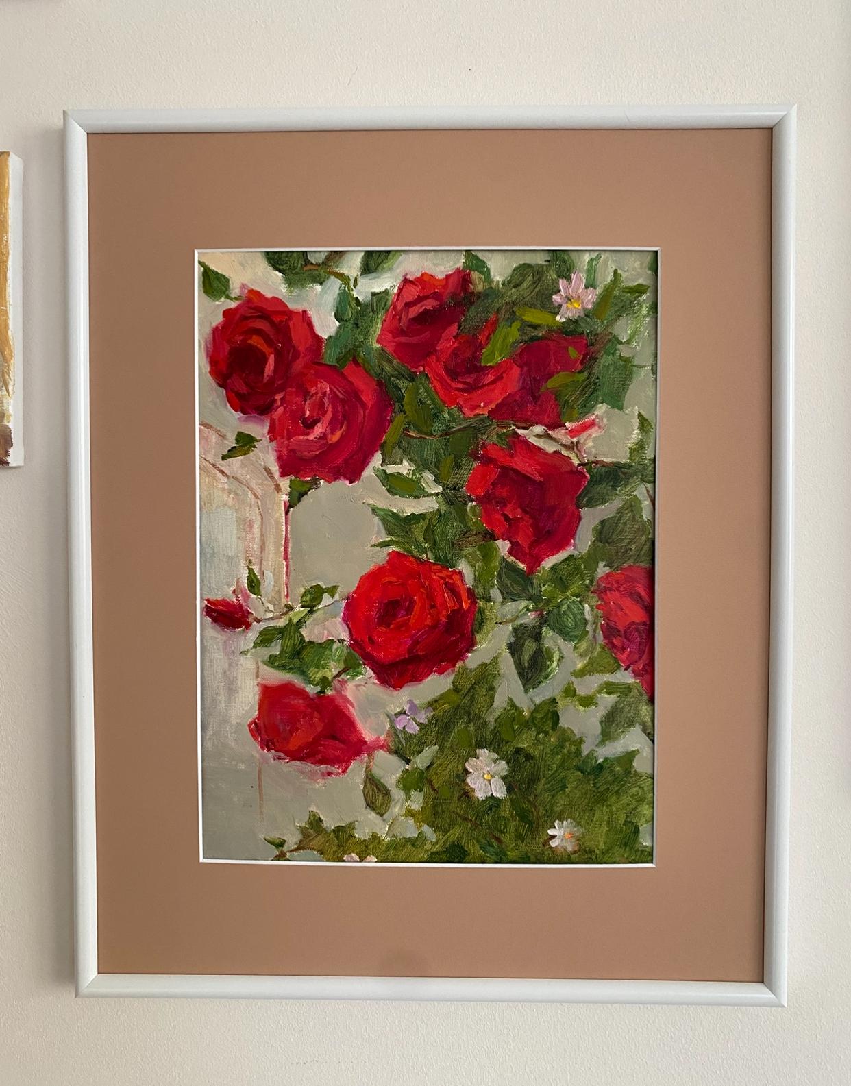 Rote Rosen - Versuchung, Öl auf Leinwand, Blumenbild, Original Kunst im Angebot 4