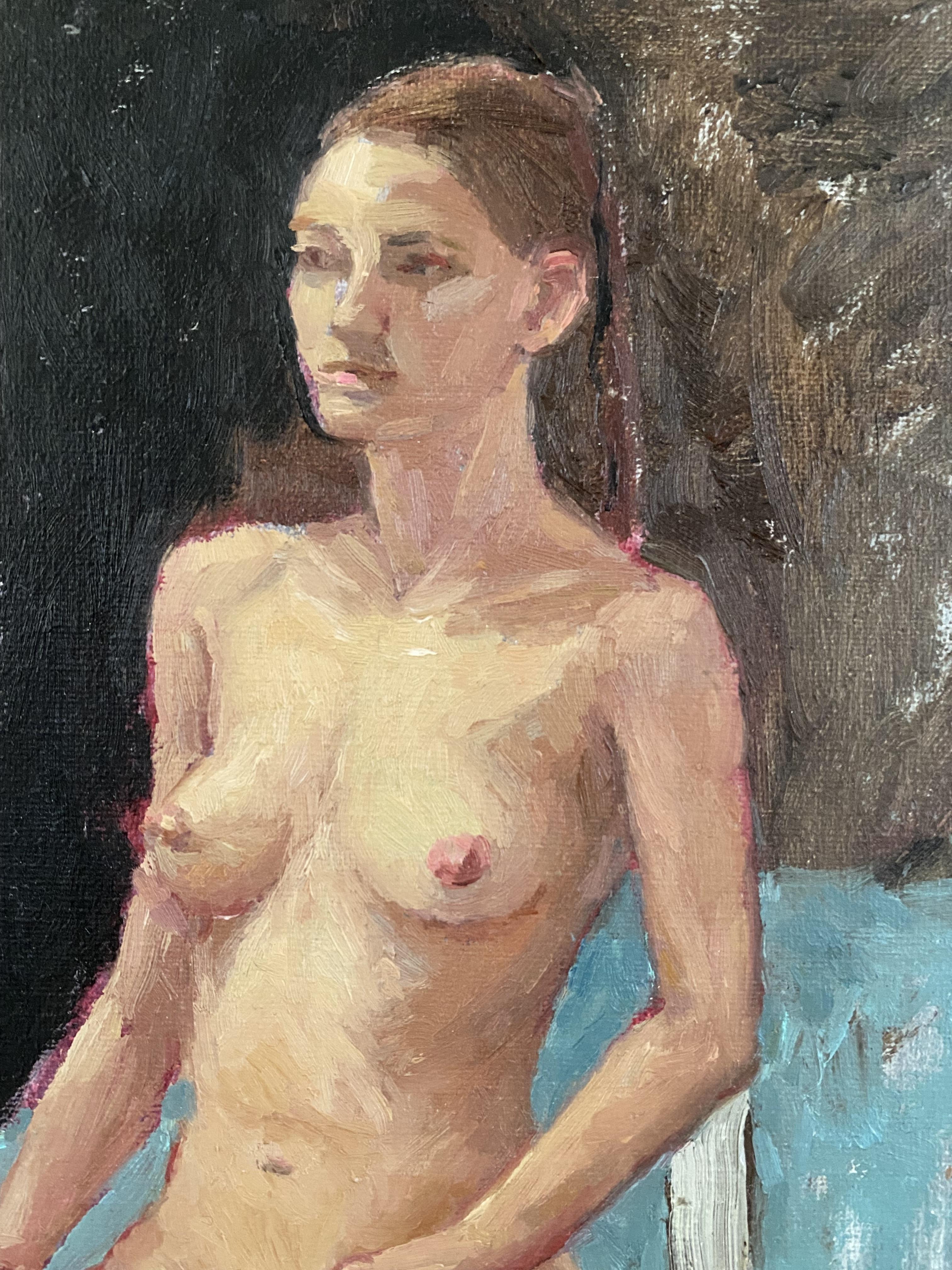 Nu assis Peinture à l'huile originale femme figure. Les nus sur tous les supports - Impressionnisme Painting par Elena Bulatova