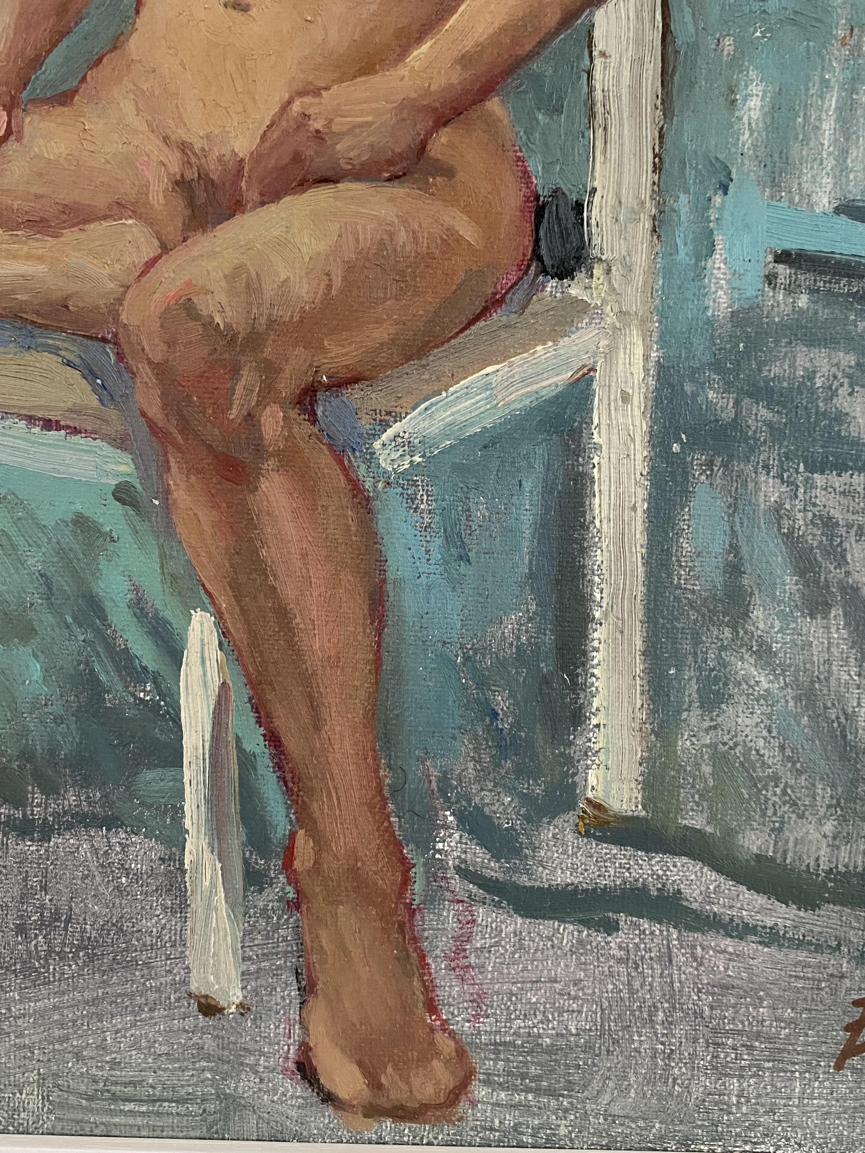Le tableau a été créé d'après nature lors d'une séance d'étude de la nudité. Le modèle est représenté en position assise, avec une expression calme et concentrée, permettant au spectateur de contempler l'harmonie naturelle de la forme humaine.