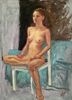 Sitzender Akt Original Ölgemälde Frau Figur. Aktfotos in verschiedenen Medien